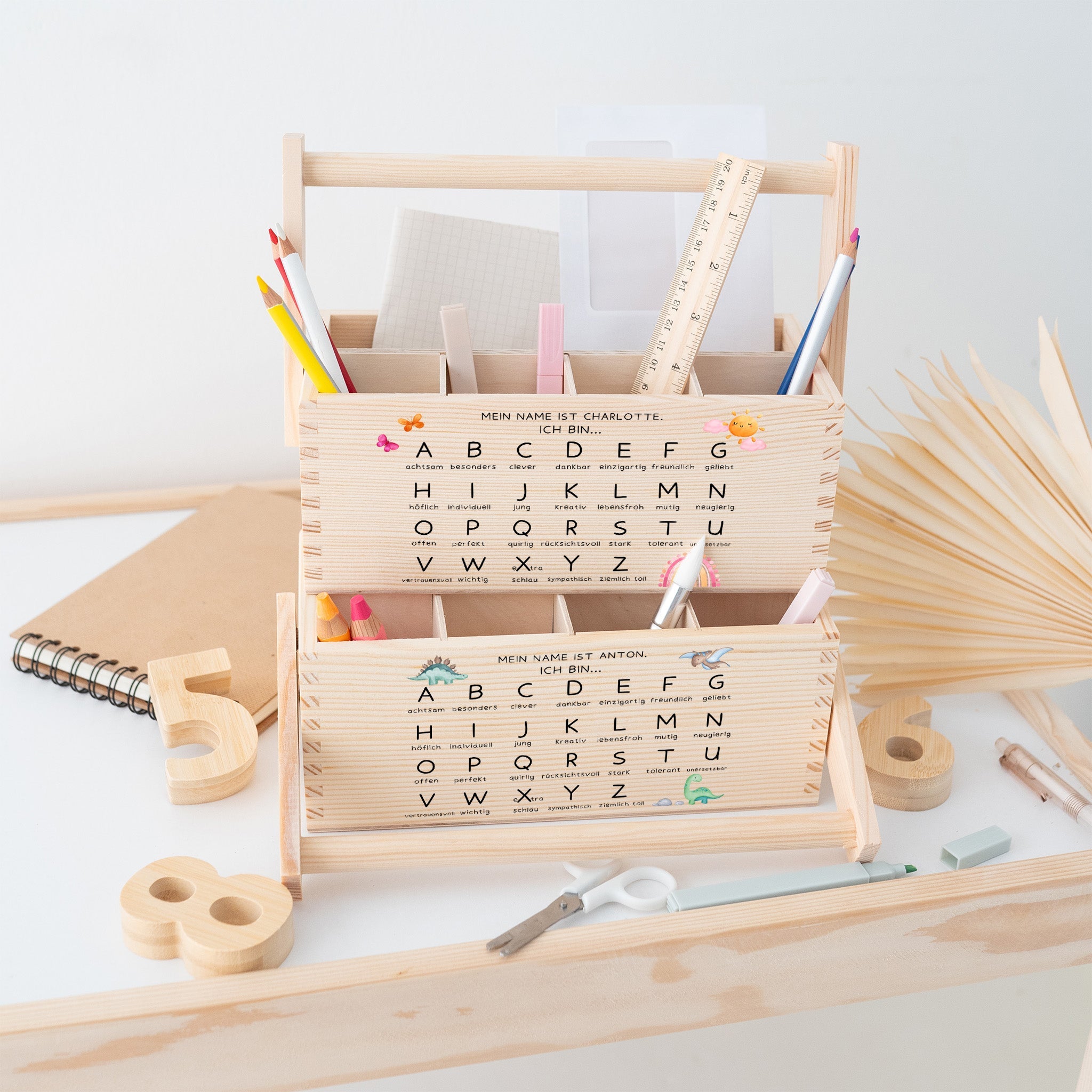 Schreibtisch Organizer mit Griff - ABC Affirmationen Aquarell - wunderwunsch