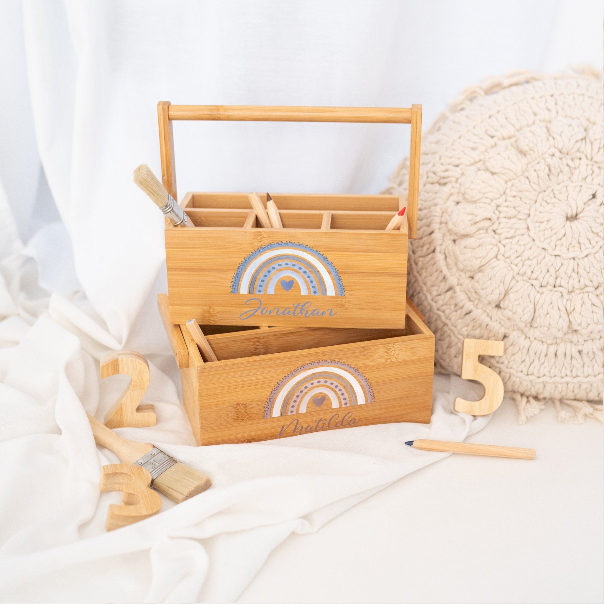 Schreibtisch Organizer mit Griff - Regenbogen Punkte Aquarell - wunderwunsch