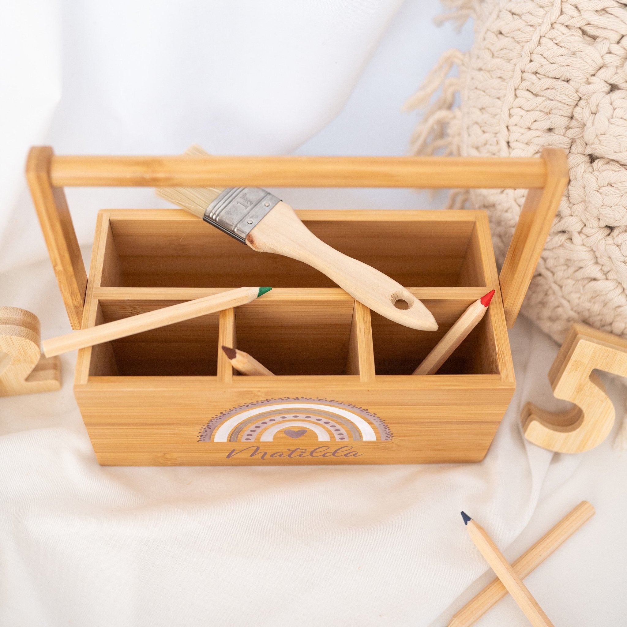 Schreibtisch Organizer mit Griff - Regenbogen Punkte Aquarell - wunderwunsch