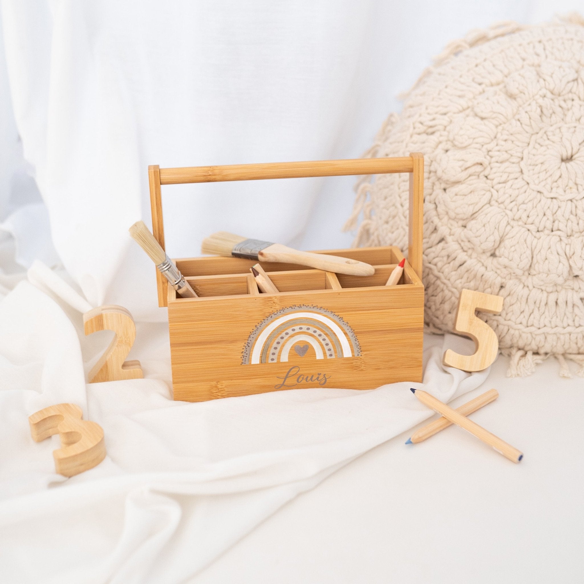 Schreibtisch Organizer mit Griff - Regenbogen Punkte Aquarell - wunderwunsch