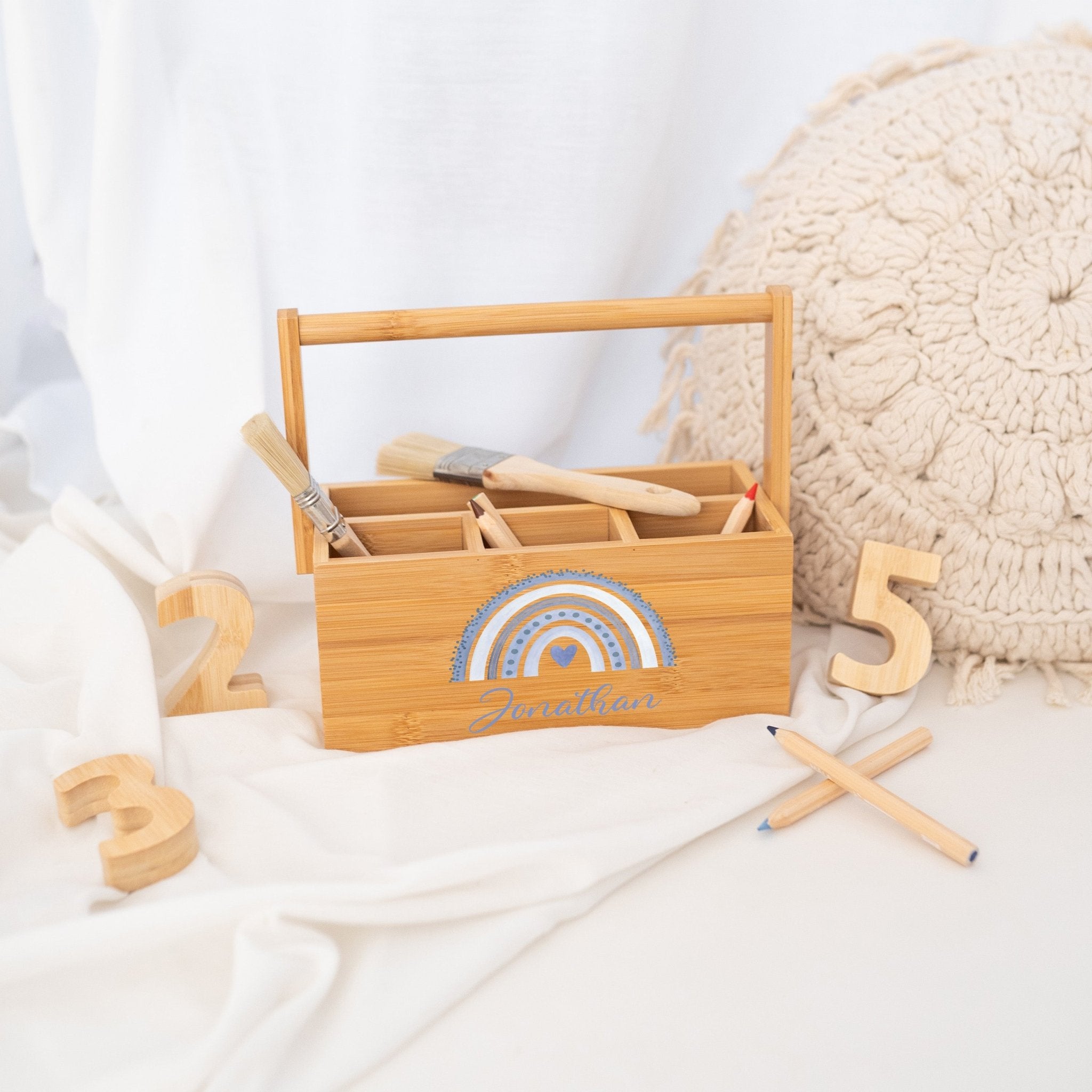 Schreibtisch Organizer mit Griff - Regenbogen Punkte Aquarell - wunderwunsch