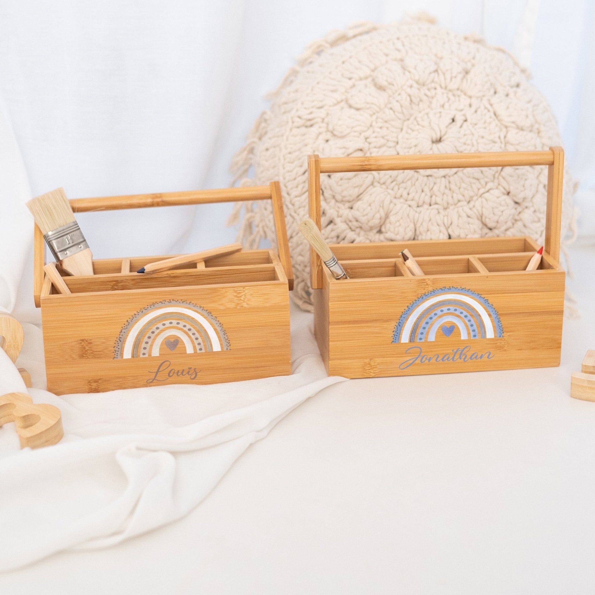 Schreibtisch Organizer mit Griff - Regenbogen Punkte Aquarell - wunderwunsch