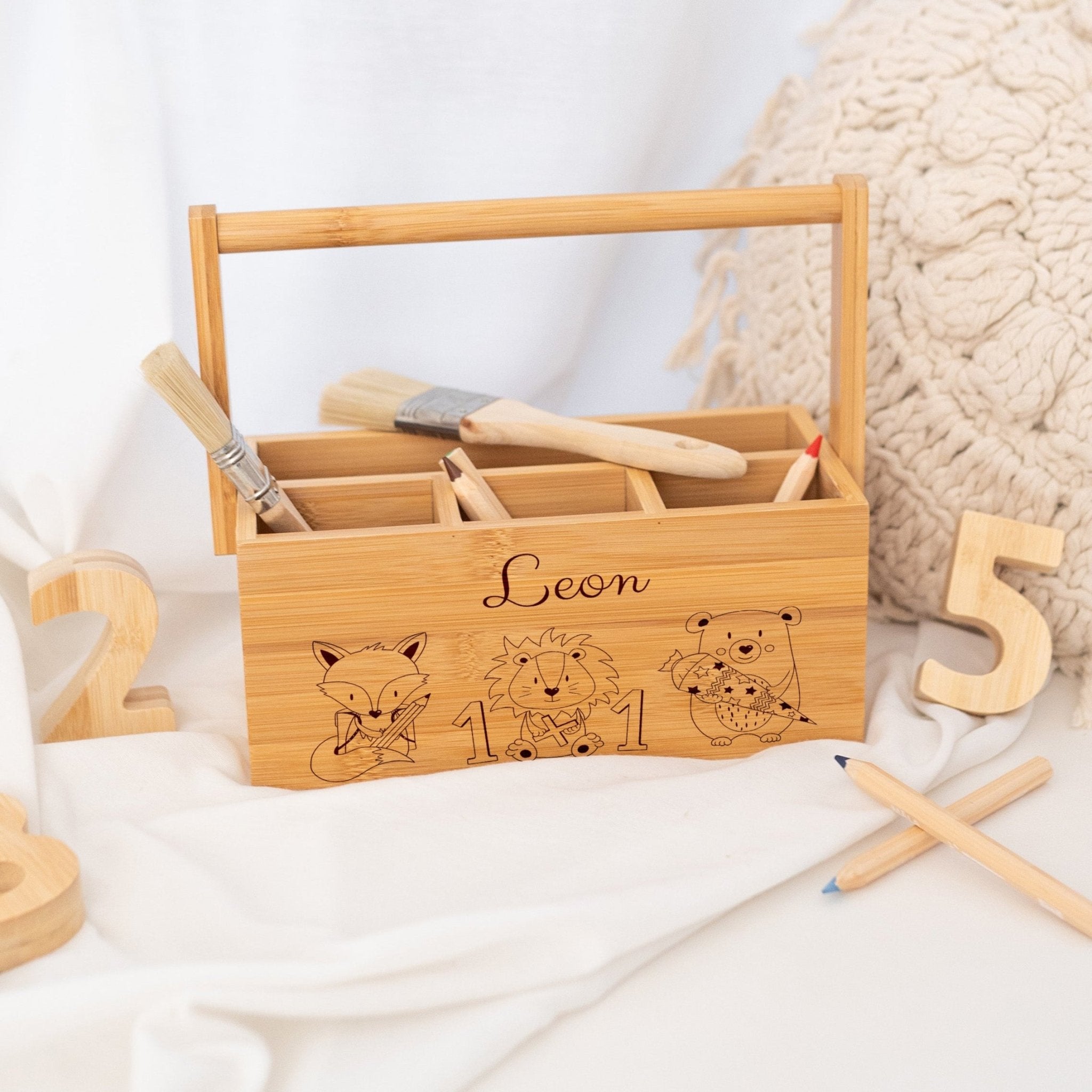 Schreibtisch Organizer mit Griff - Schule Tiere Gravur - wunderwunsch