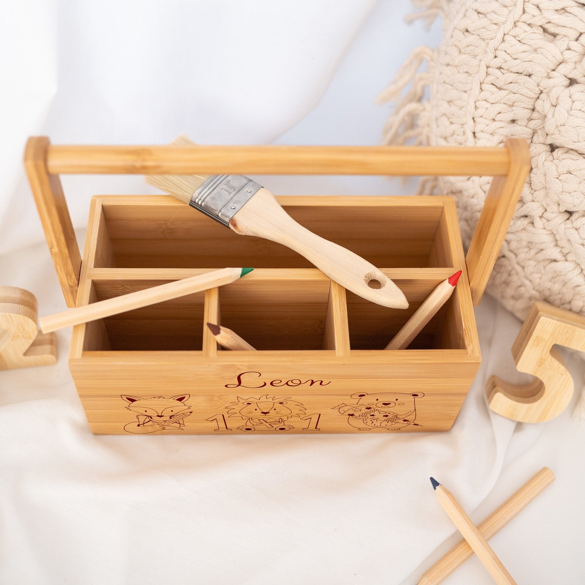 Schreibtisch Organizer mit Griff - Schule Tiere Gravur - wunderwunsch