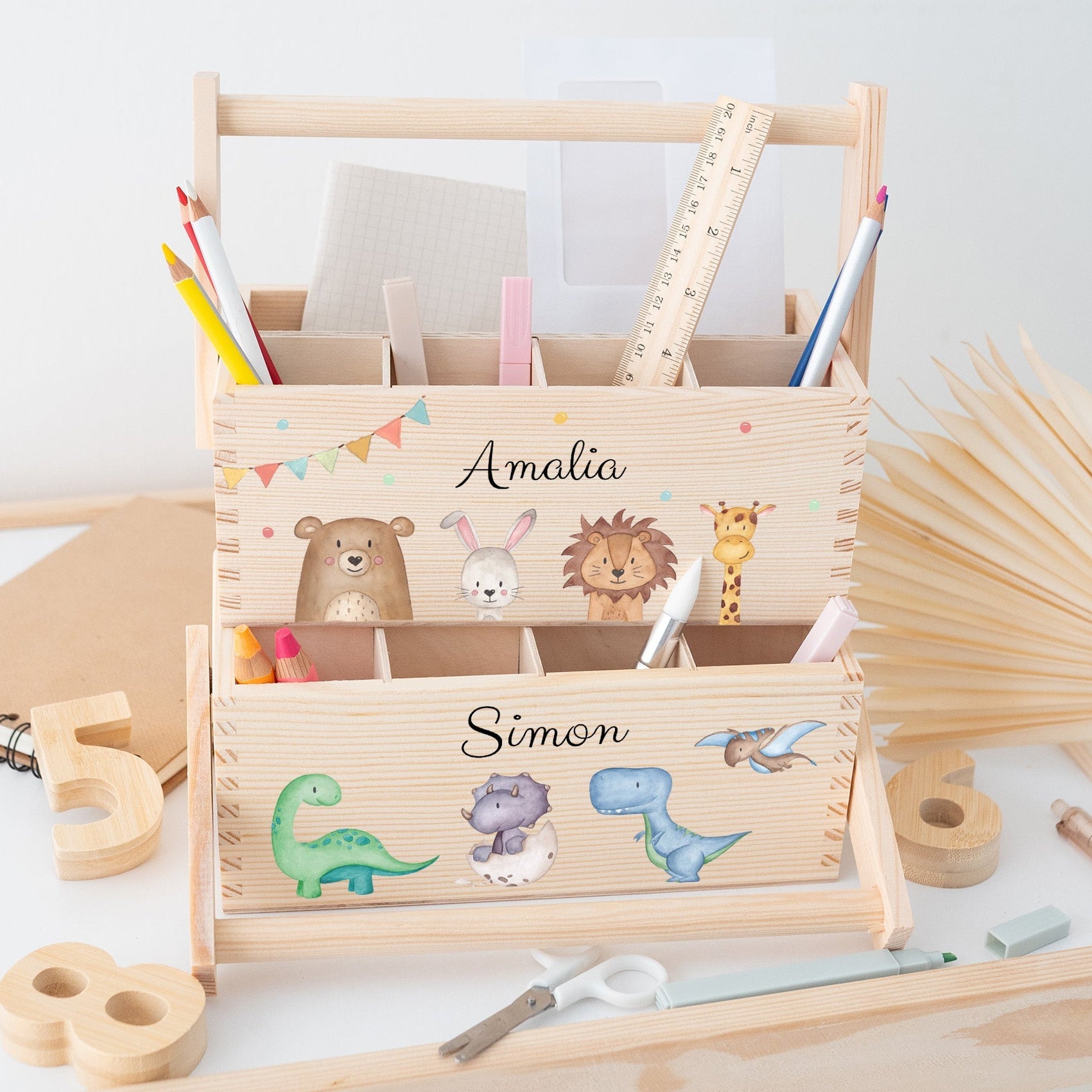 Schreibtisch Organizer mit Griff - Tiere oder Dinos Aquarell - wunderwunsch