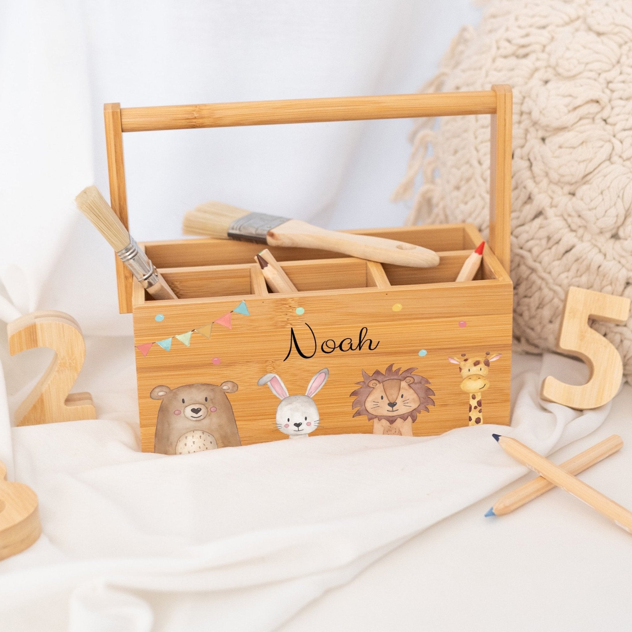 Schreibtisch Organizer mit Griff - Tiere unten Girlande Aquarell - wunderwunsch