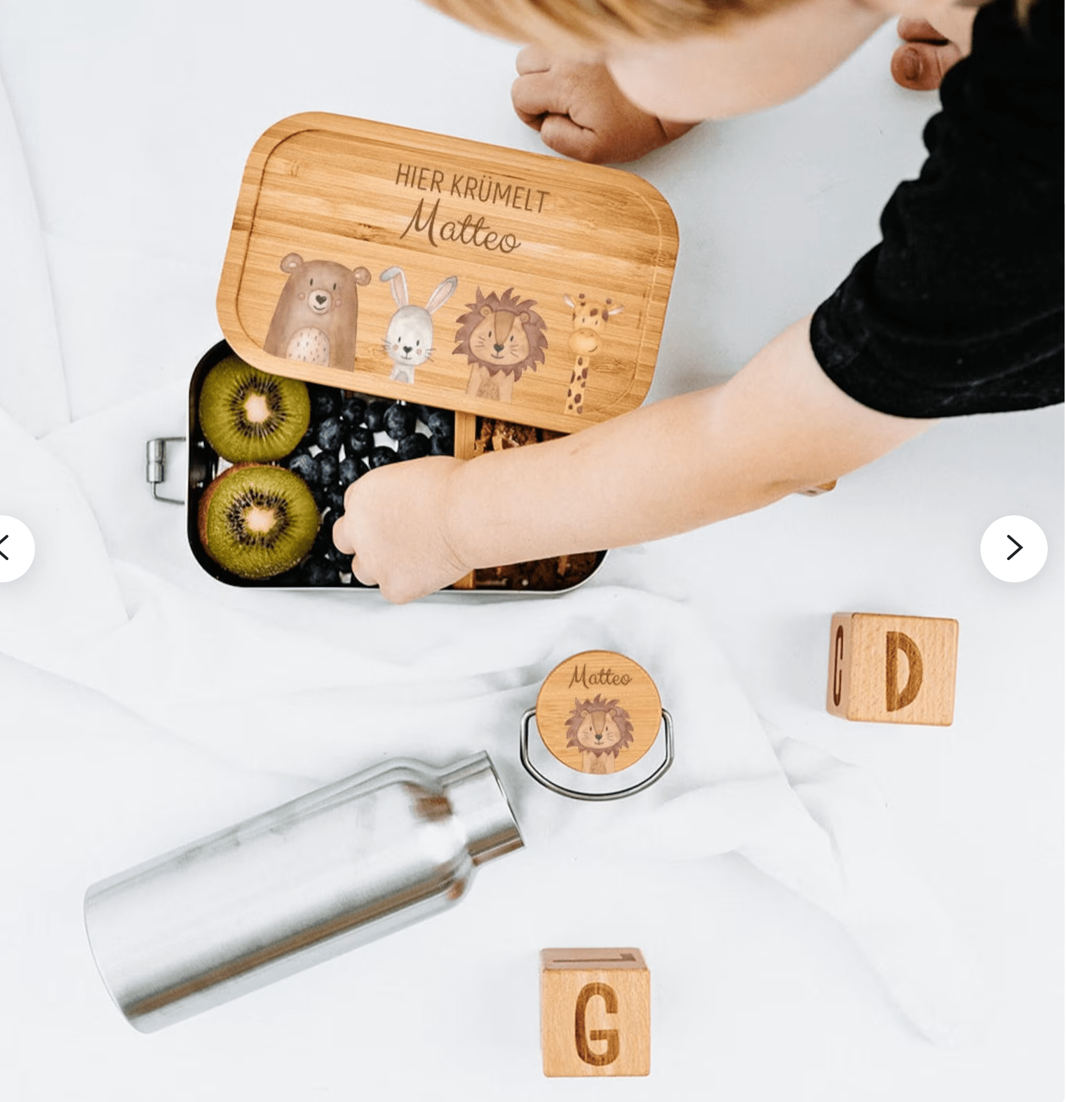 SET Brotdose + Trinkflasche Edelstahl personalisiert - Tiere unten Aquarell - wunderwunsch