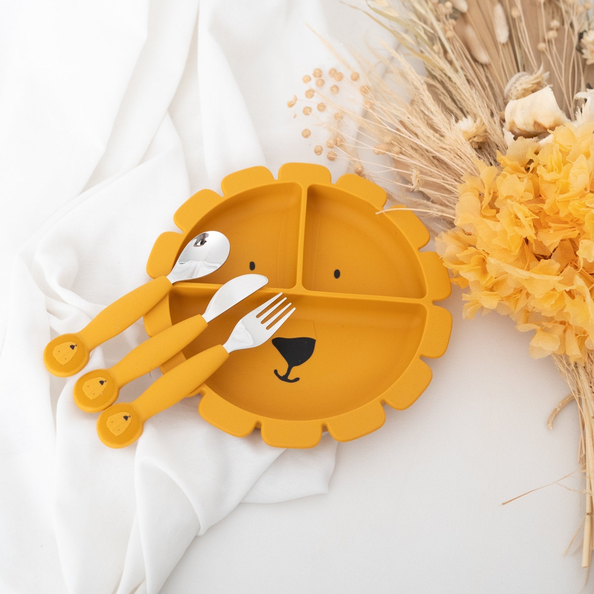 SET Silikon - Esslernteller mit Saugnapf + Besteck - Tier - wunderwunsch