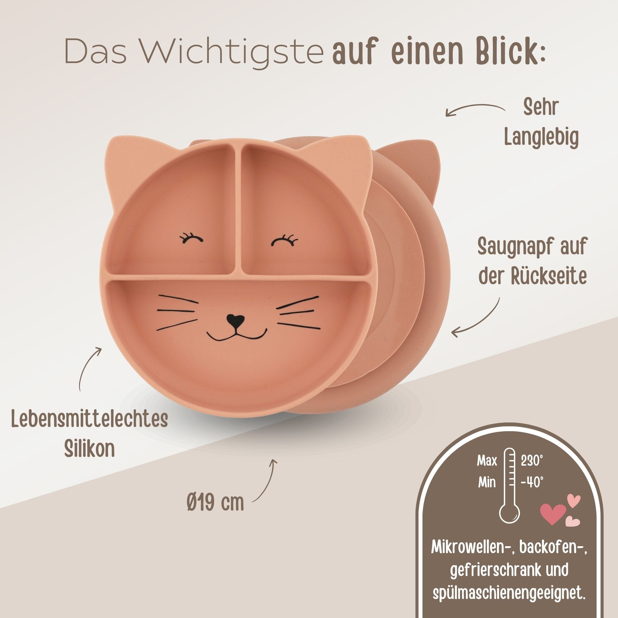 SET Silikon - Esslernteller mit Saugnapf + Besteck - Tier - wunderwunsch