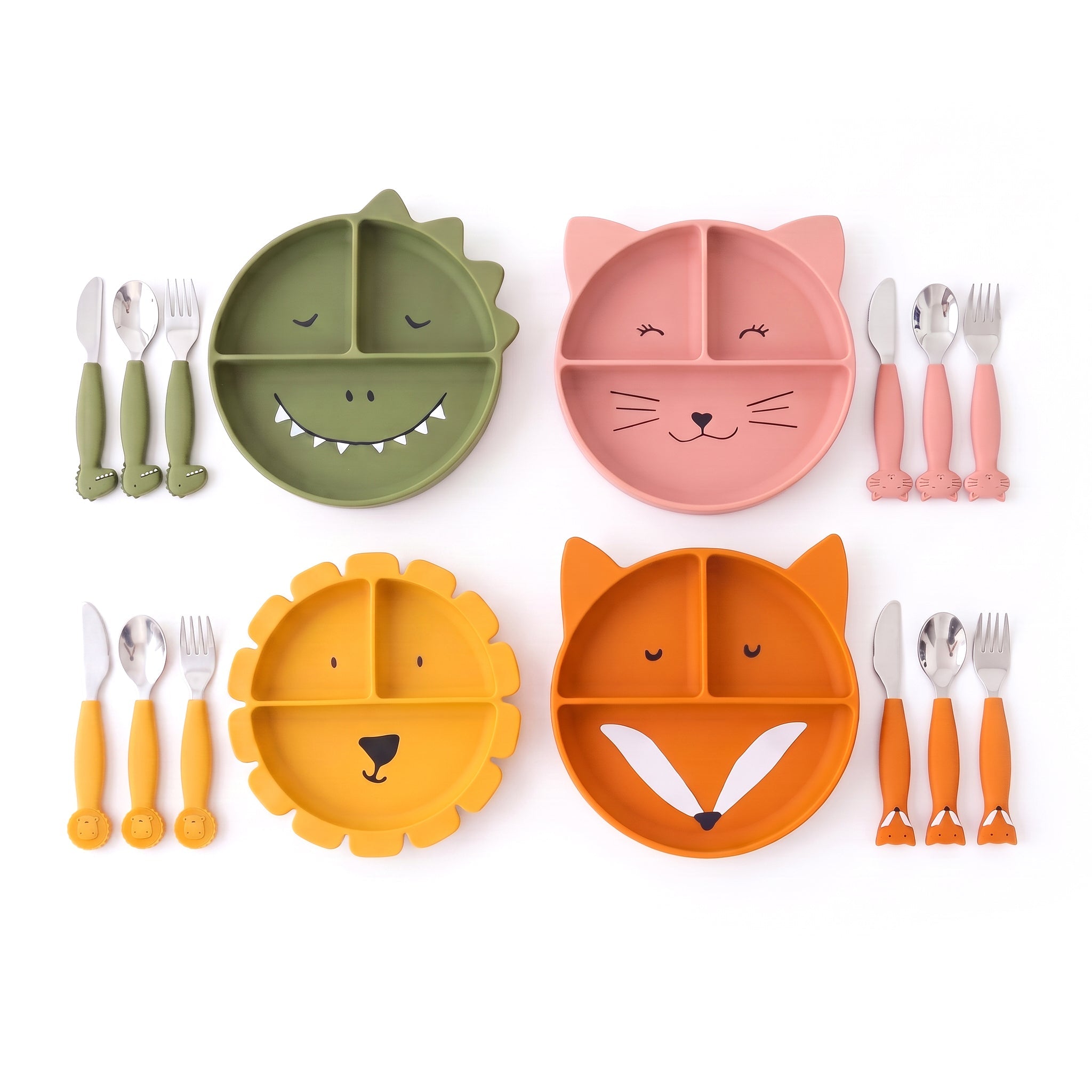 SET Silikon-Esslernteller mit Saugnapf + Besteck