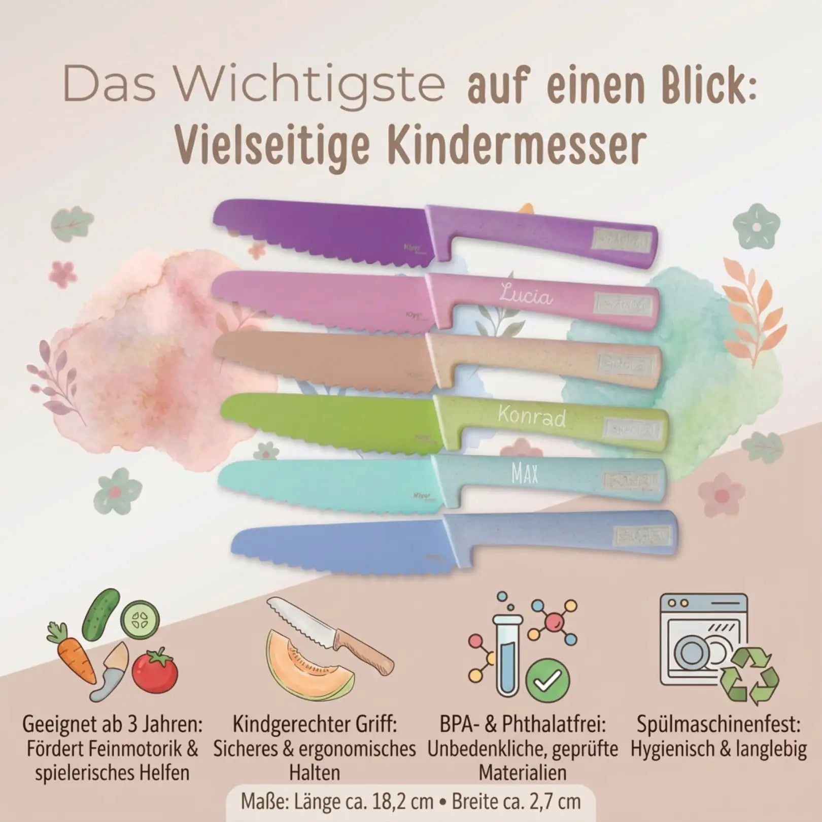 SKÅGFÄ buntes Schneidemesser Kindermesser personalisierbar - wunderwunsch