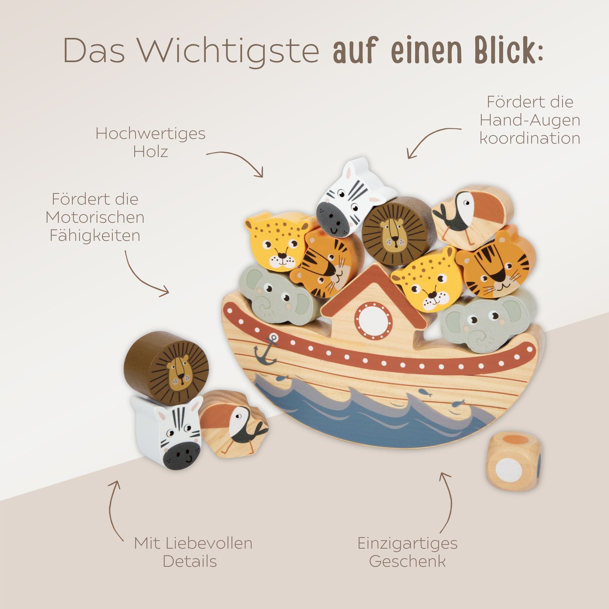 SMALL FOOT Balancierspiel Arche Noah Safari Tiere personalisiert - wunderwunsch