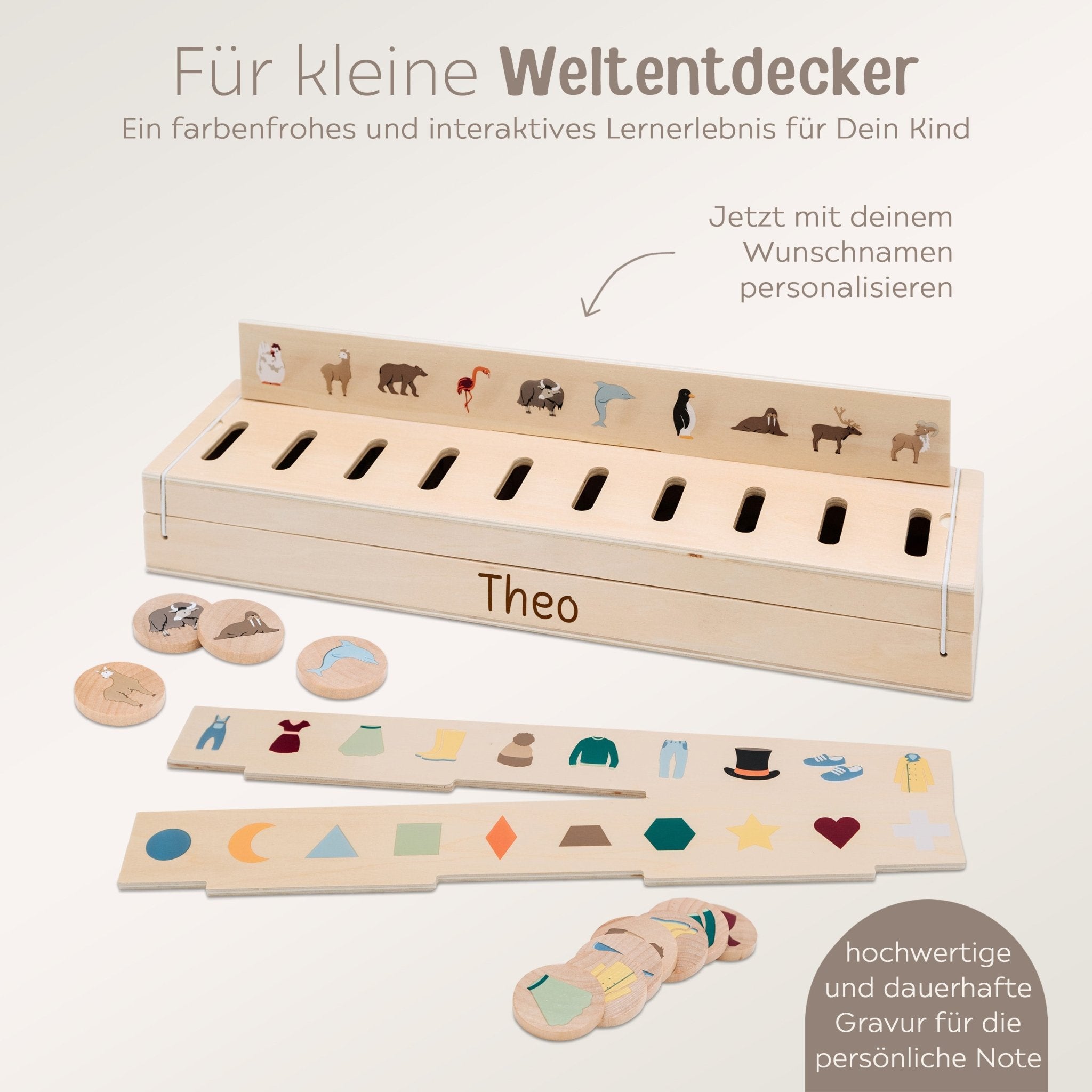 SMALL FOOT Bildersortierbox "Weltentdecker" Holz personalisiert - wunderwunsch