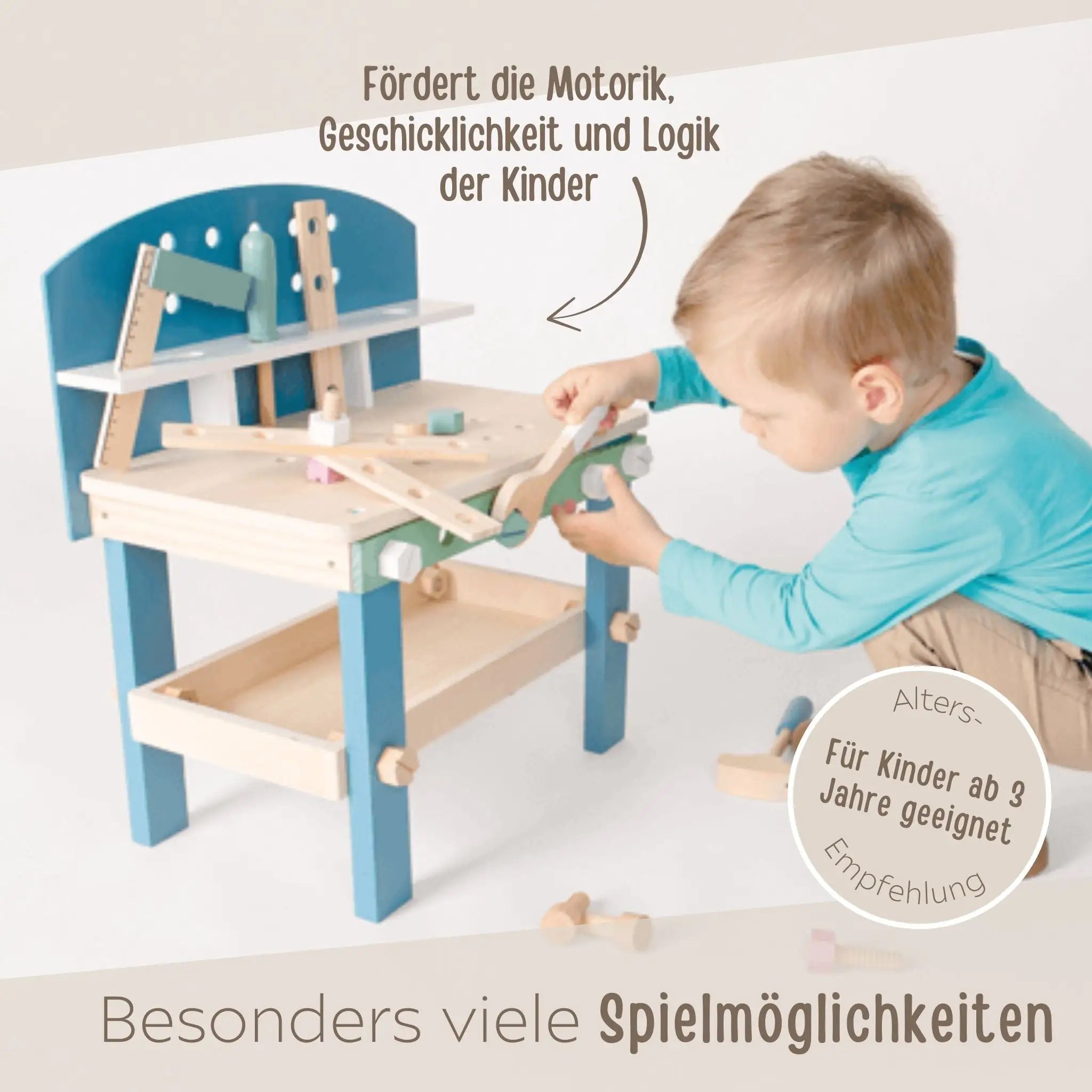 SMALL FOOT Große Kinder Werkbank Holz "Nordic" personalisierbar - wunderwunsch