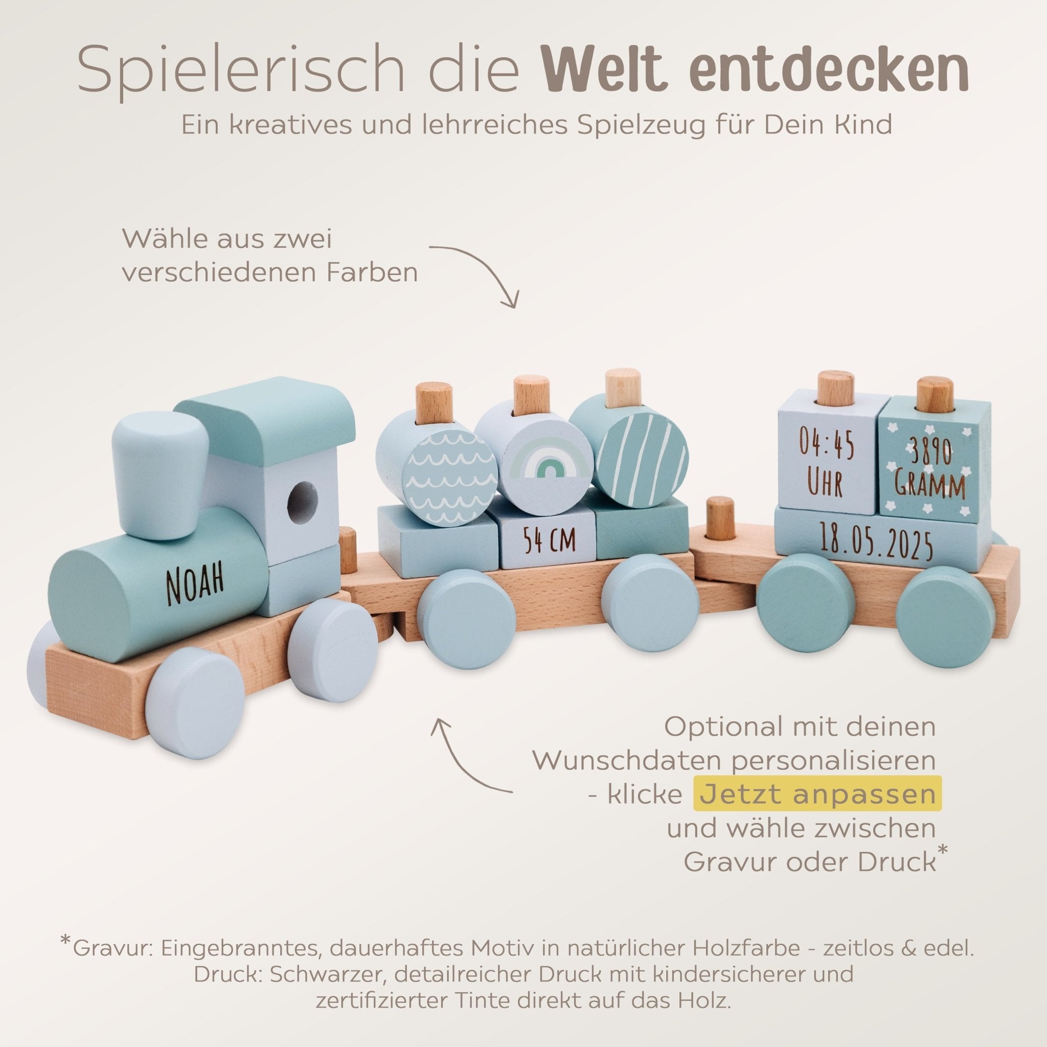 SMALL FOOT Holz Eisenbahn personalisiert - wunderwunsch