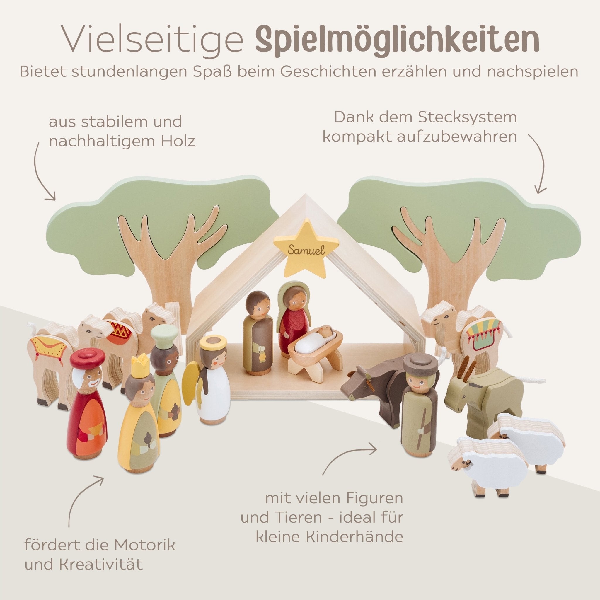 SMALL FOOT Kinder Weihnachtskrippe Holz personalisierbar - wunderwunsch