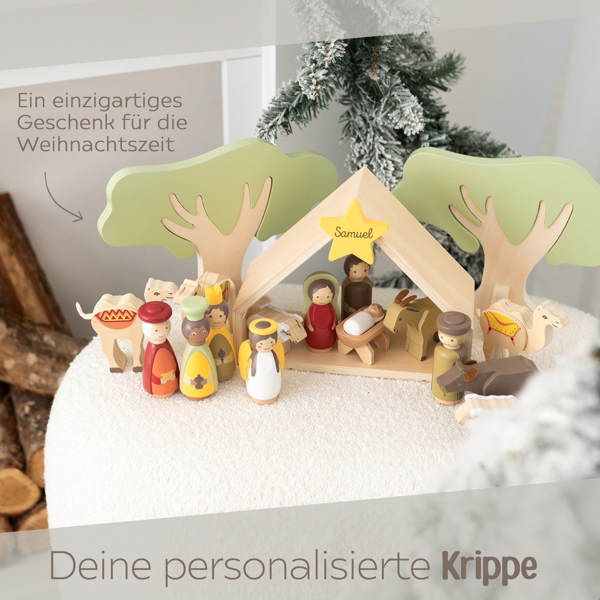 SMALL FOOT Kinder Weihnachtskrippe Holz personalisierbar - wunderwunsch