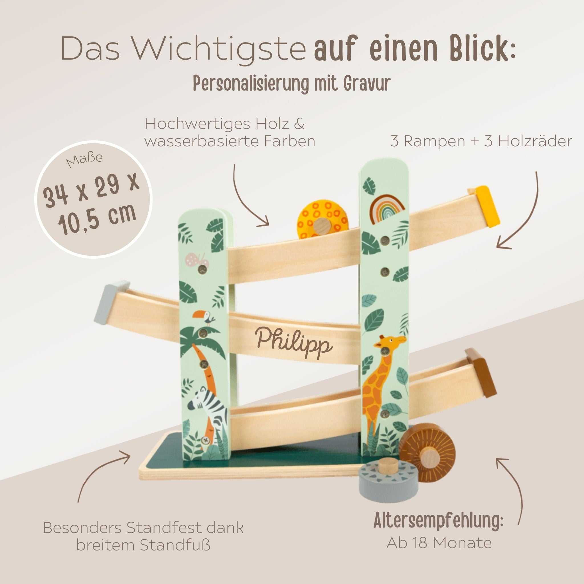 SMALL FOOT Kugelbahn "Safari" Tiere Holz personalisiert - wunderwunsch