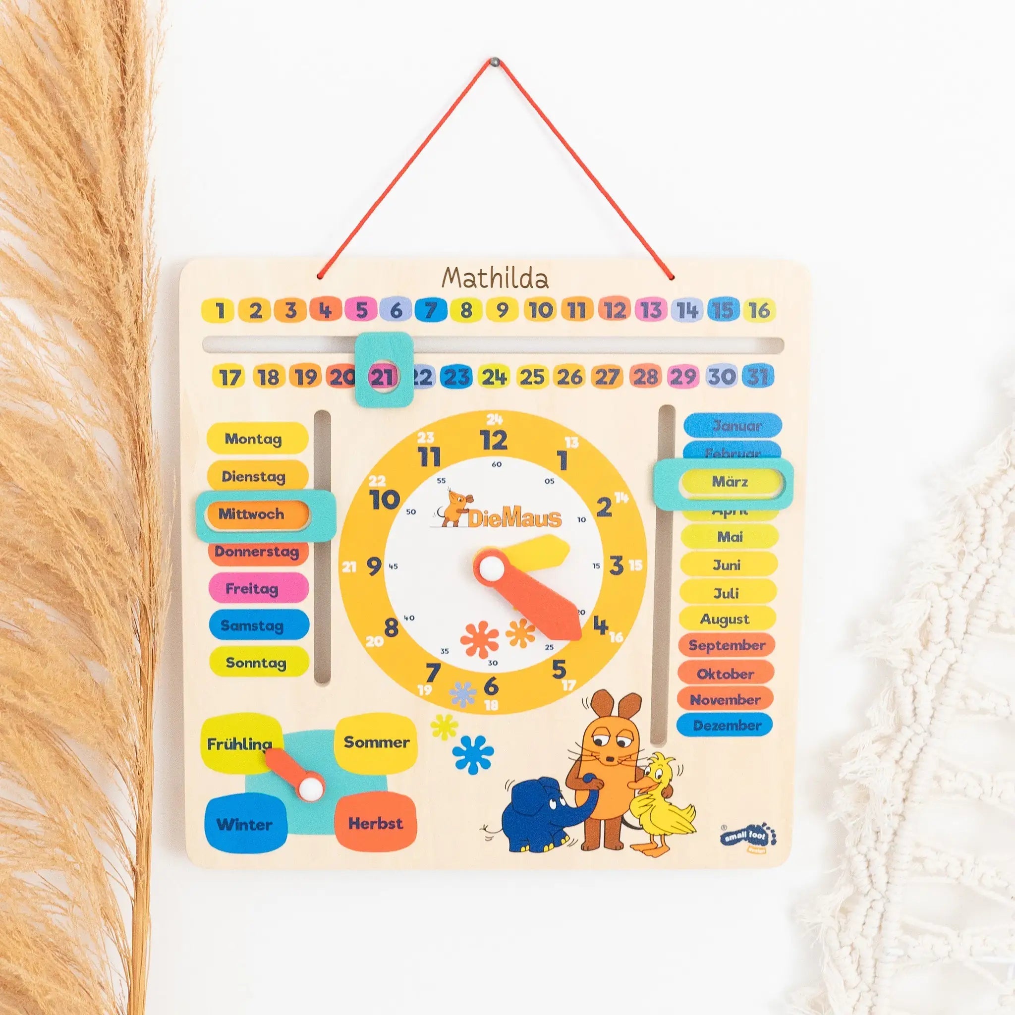 SMALL FOOT Lernuhr mit Kalender - Die Maus - wunderwunsch