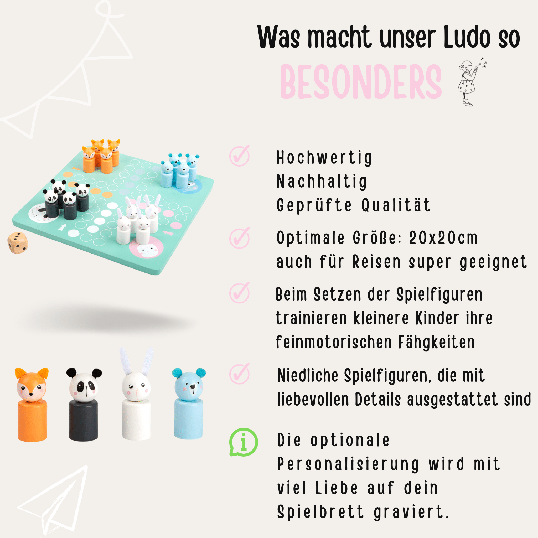 SMALL FOOT Ludo Spiel Tiere "Pastellgrün" - wunderwunsch