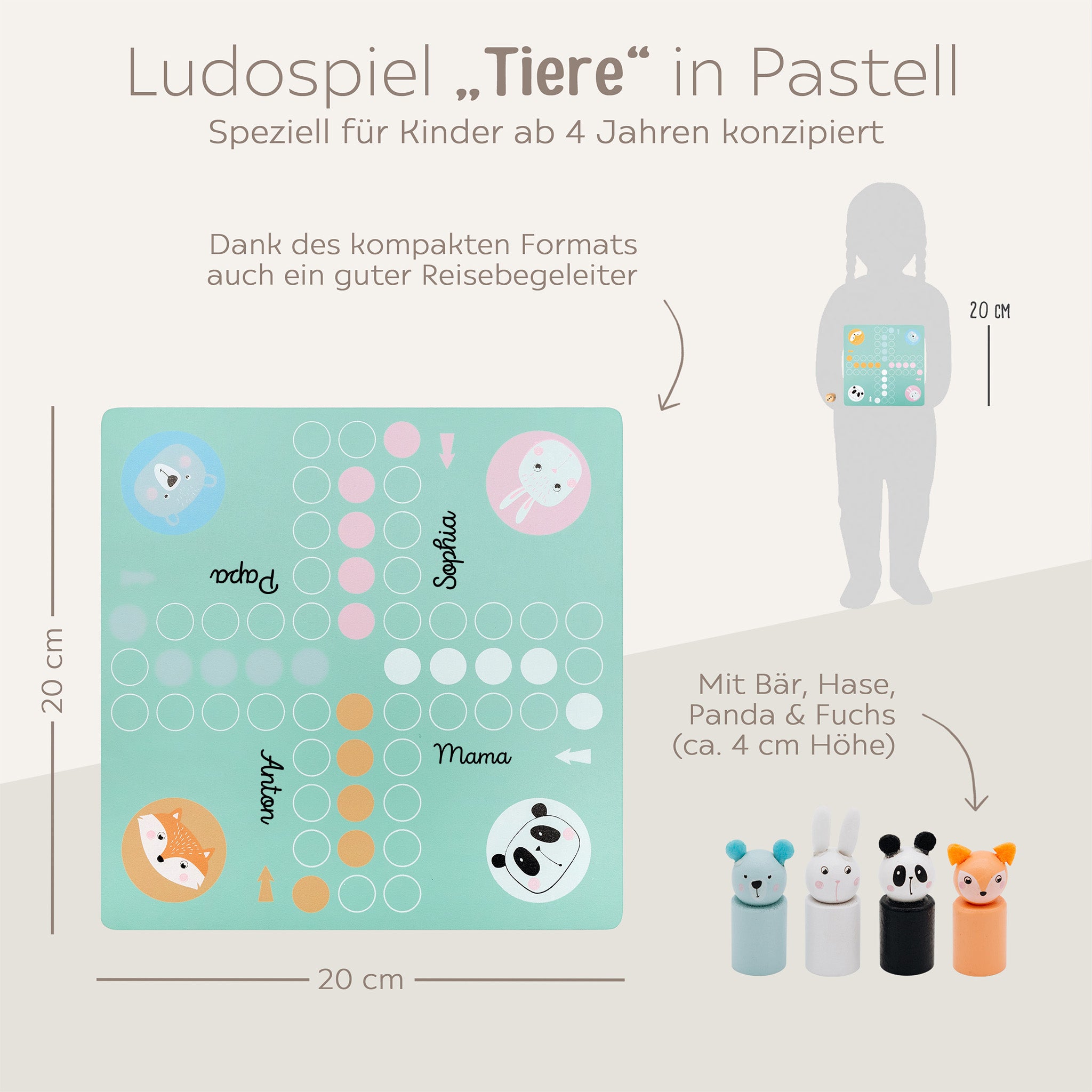 SMALL FOOT Ludo Spiel Tiere "Pastellgrün" - wunderwunsch