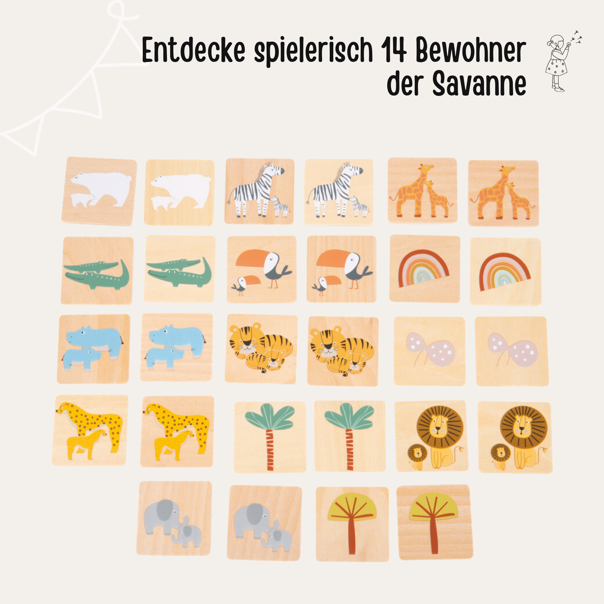 SMALL FOOT Memo Spiel Safari Holz personalisiert - wunderwunsch