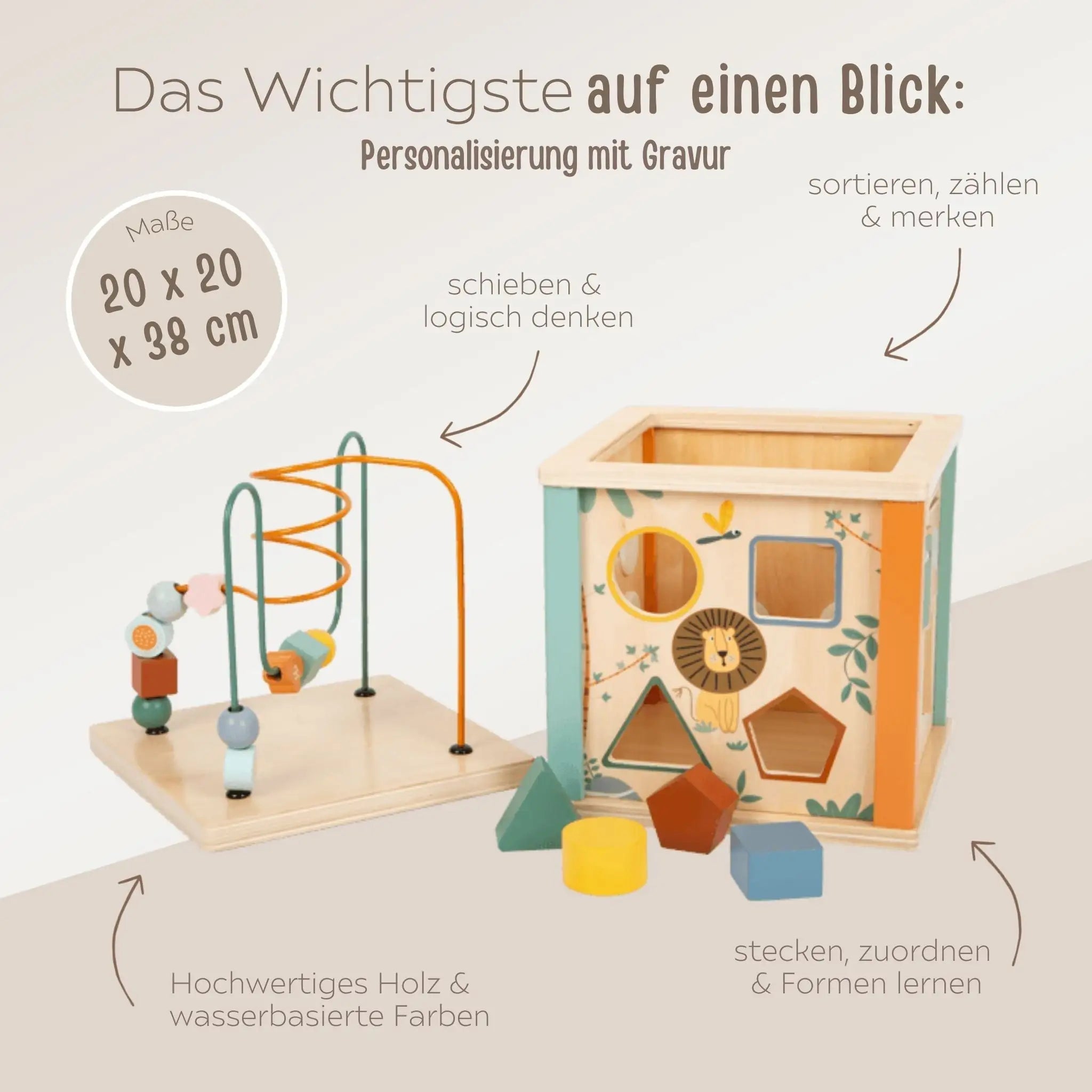 SMALL FOOT Motorikwürfel "Safari" Tiere Holz personalisierbar - wunderwunsch