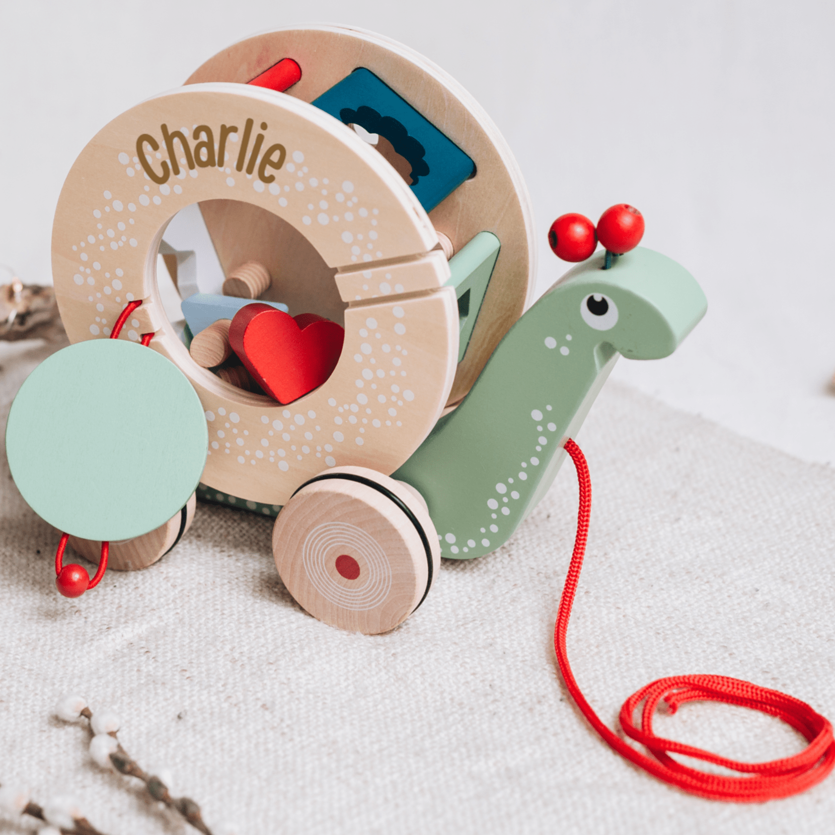SMALL FOOT Nachzieh - und Stecktier Schnecke Grün Holz personalisiert - wunderwunsch