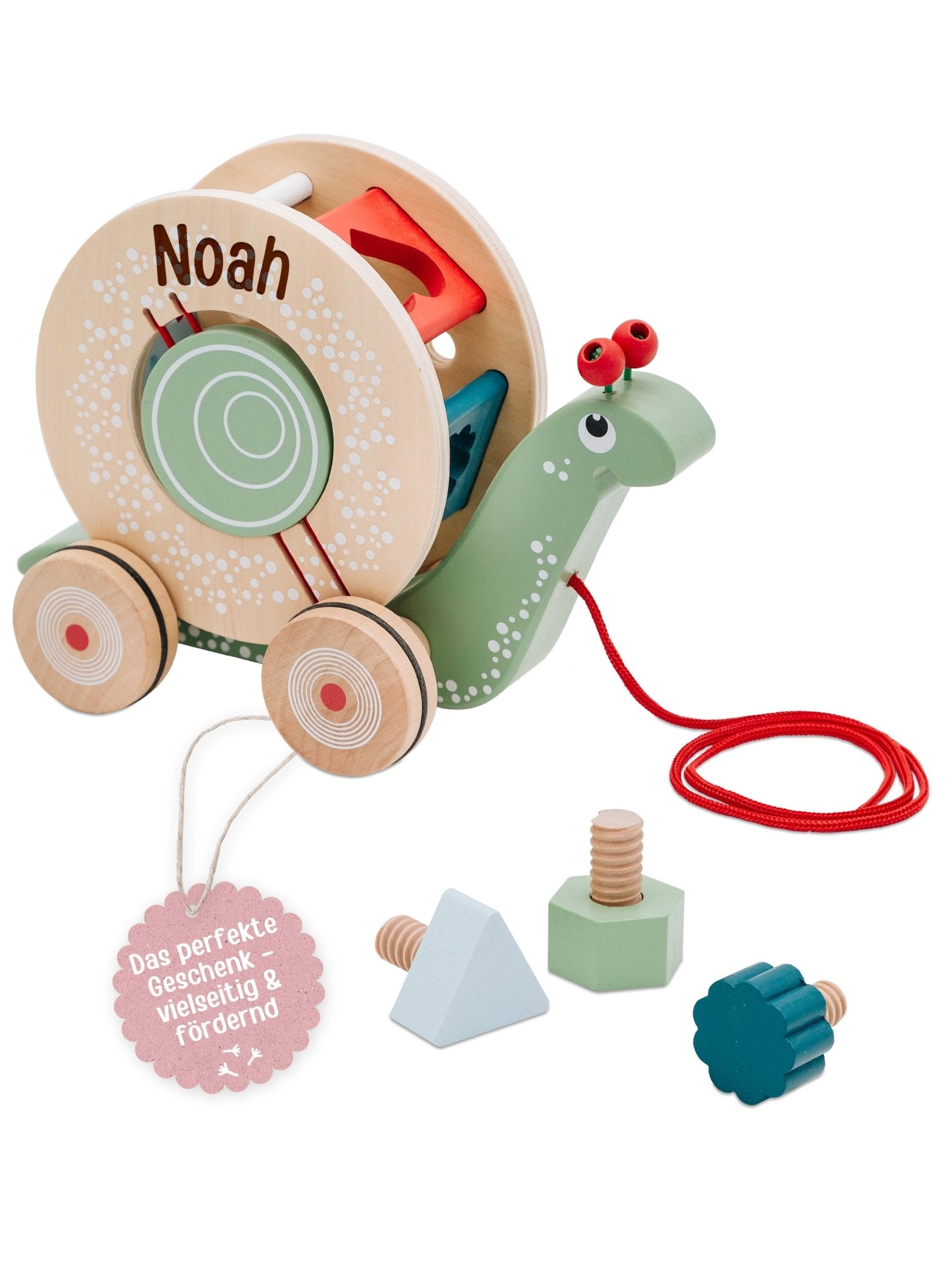 SMALL FOOT Nachzieh - und Stecktier Schnecke Grün Holz personalisiert - wunderwunsch