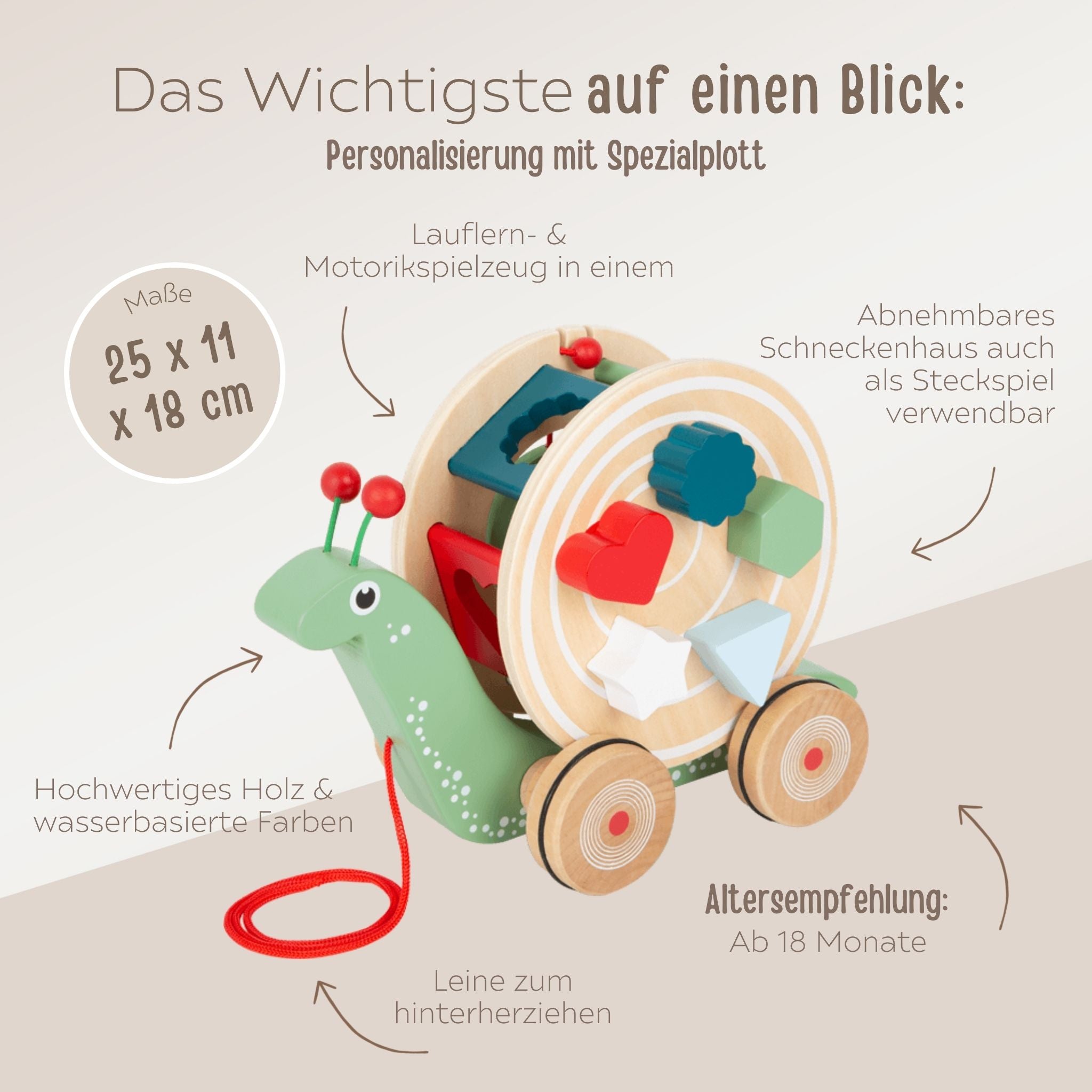 SMALL FOOT Nachzieh - und Stecktier Schnecke Grün Holz personalisiert - wunderwunsch
