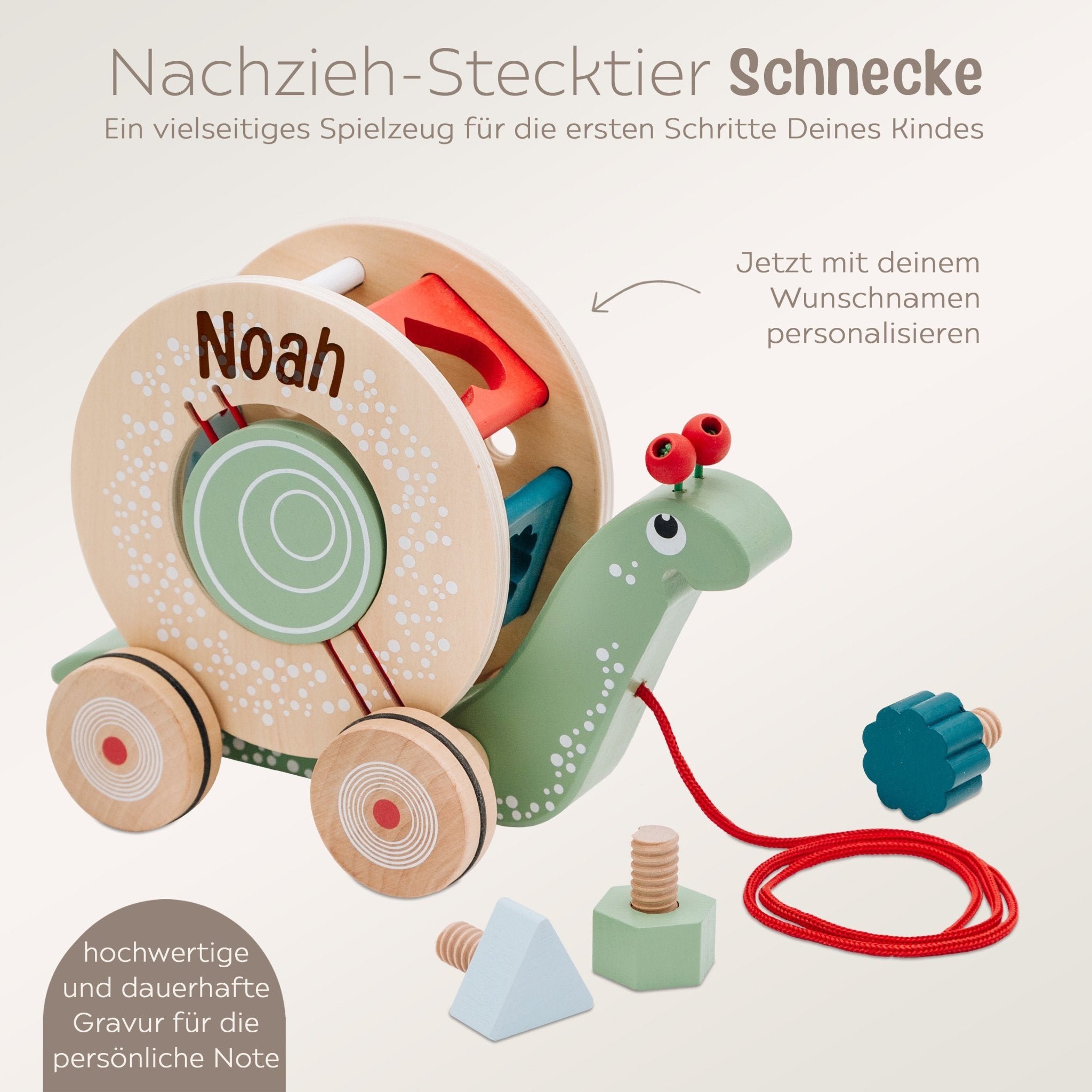 SMALL FOOT Nachzieh - und Stecktier Schnecke Grün Holz personalisiert - wunderwunsch
