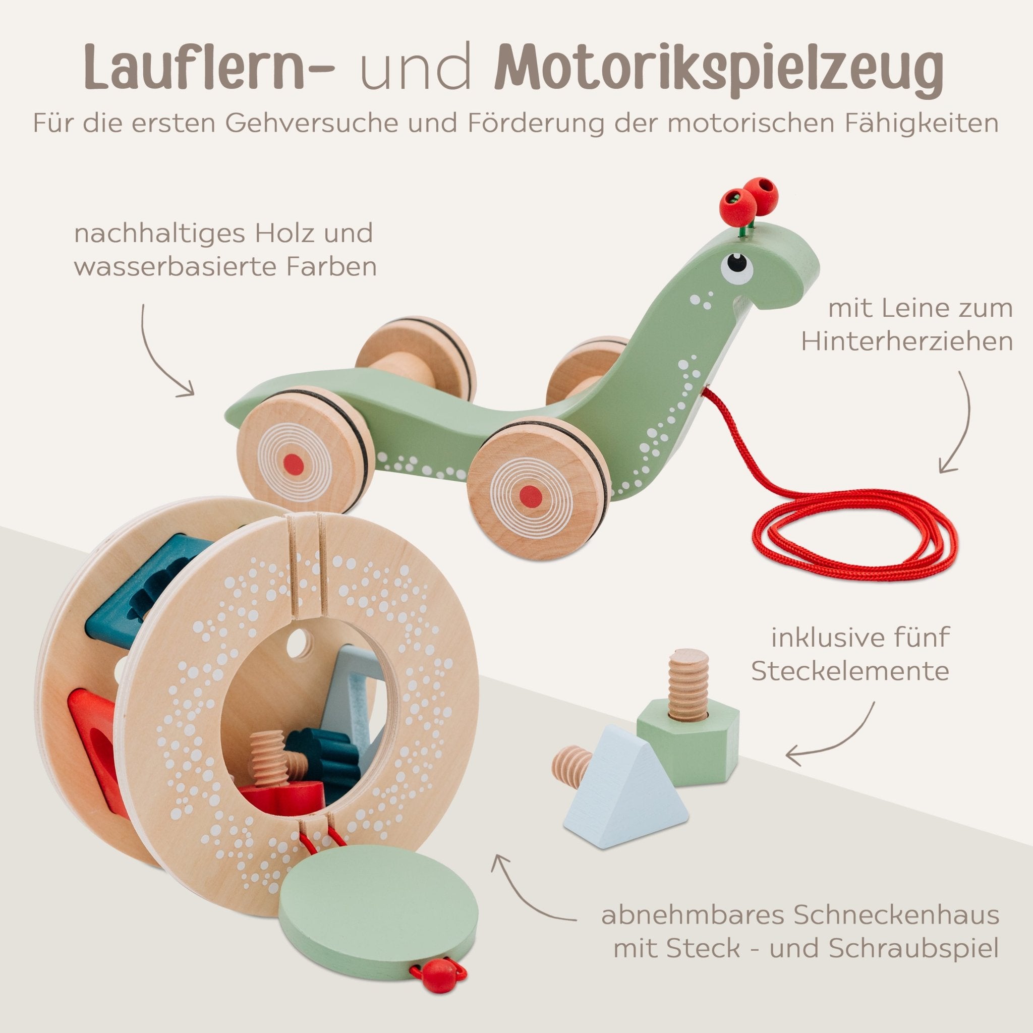 SMALL FOOT Nachzieh - und Stecktier Schnecke Grün Holz personalisiert - wunderwunsch