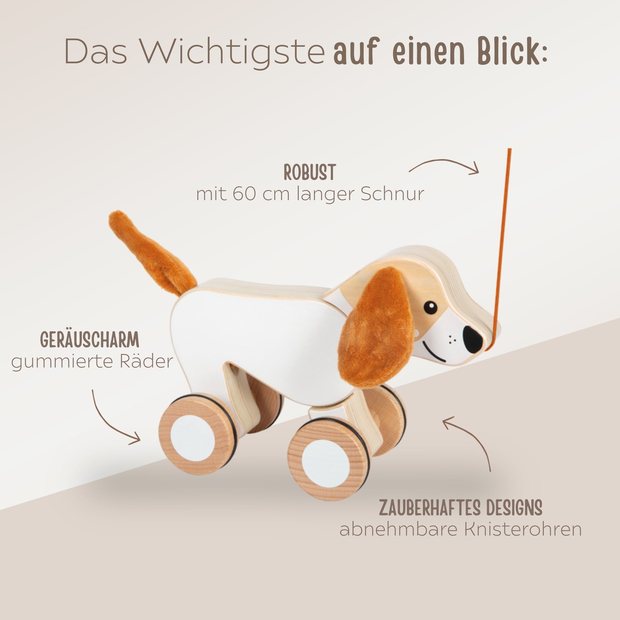 SMALL FOOT Nachziehtier - Elefant, Hase & Hund - wunderwunsch