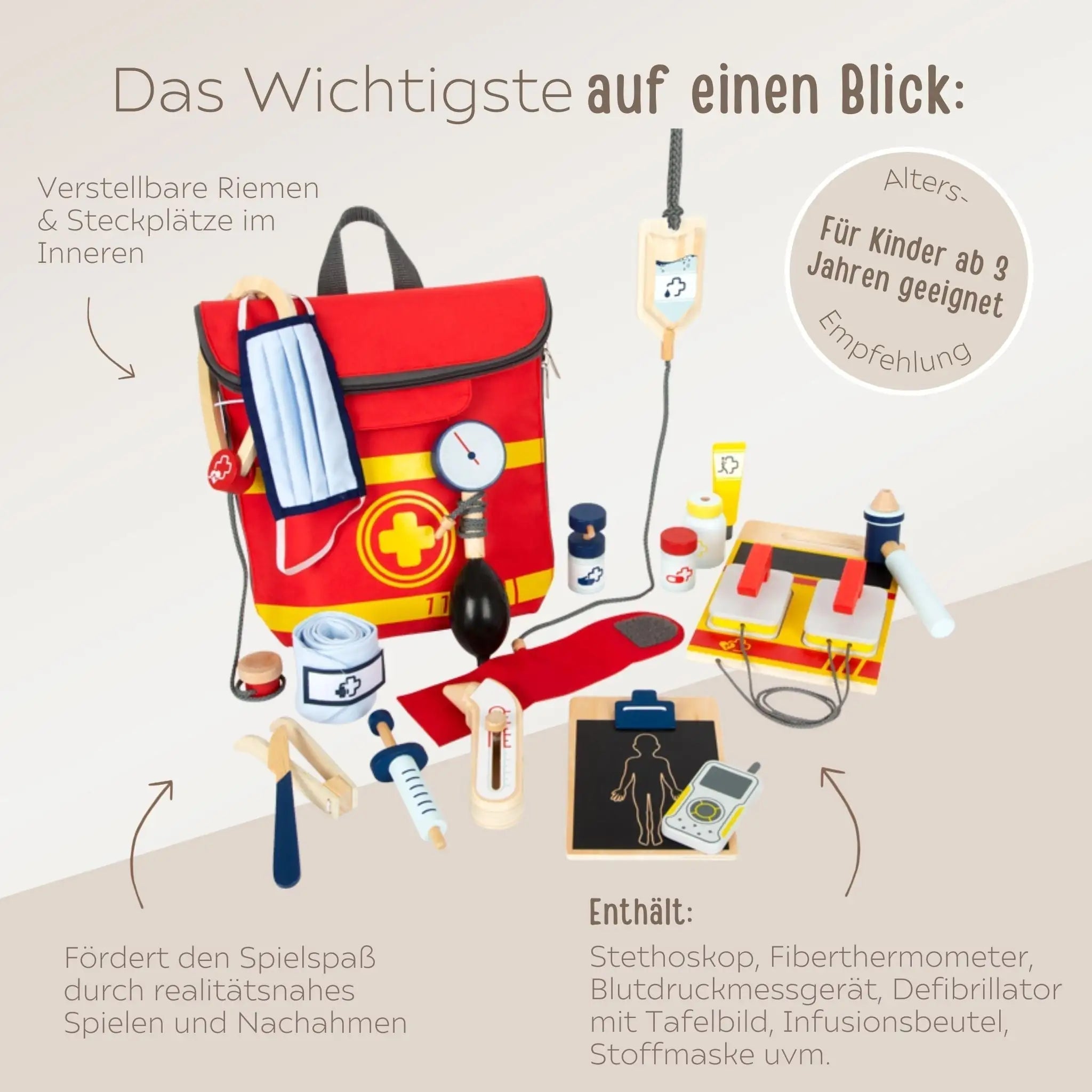 SMALL FOOT Notarztrucksack 18 - teilig personalisierbar - wunderwunsch