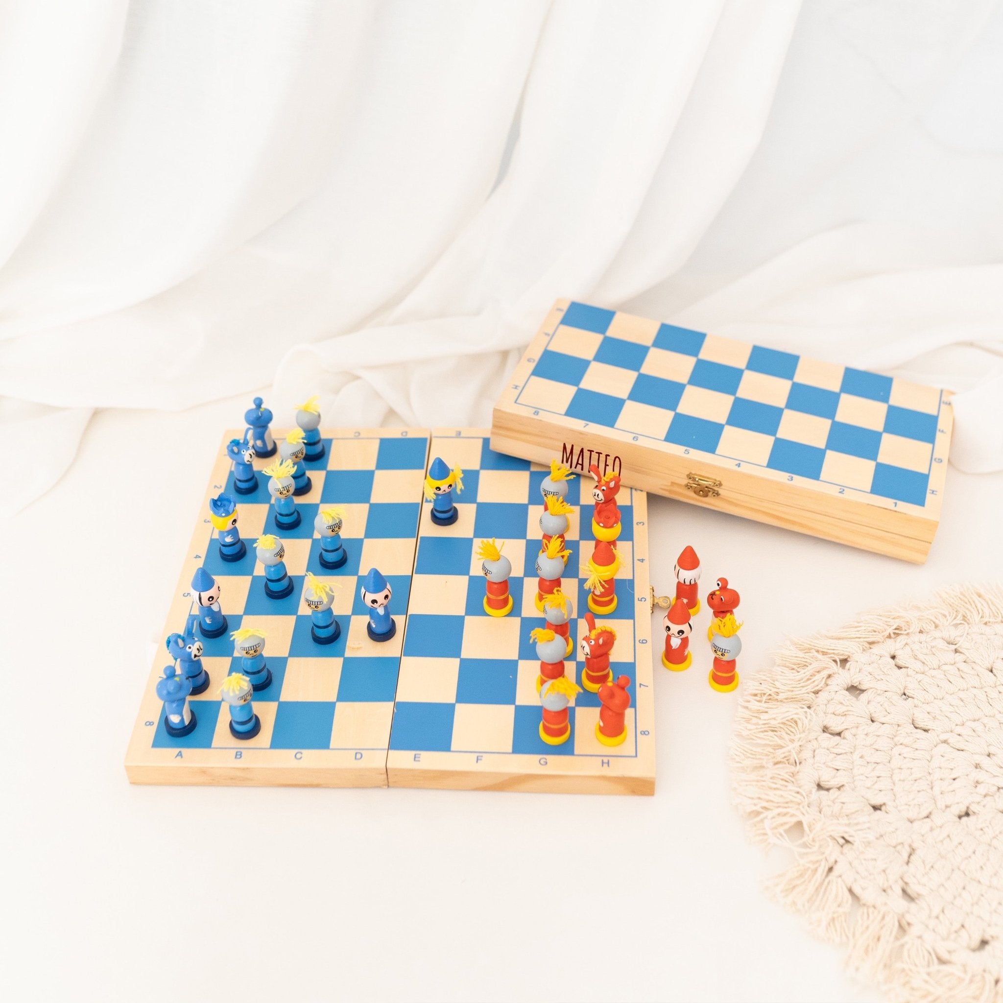 SMALL FOOT Schach Spiel "Ritter" blau personalisiert - wunderwunsch