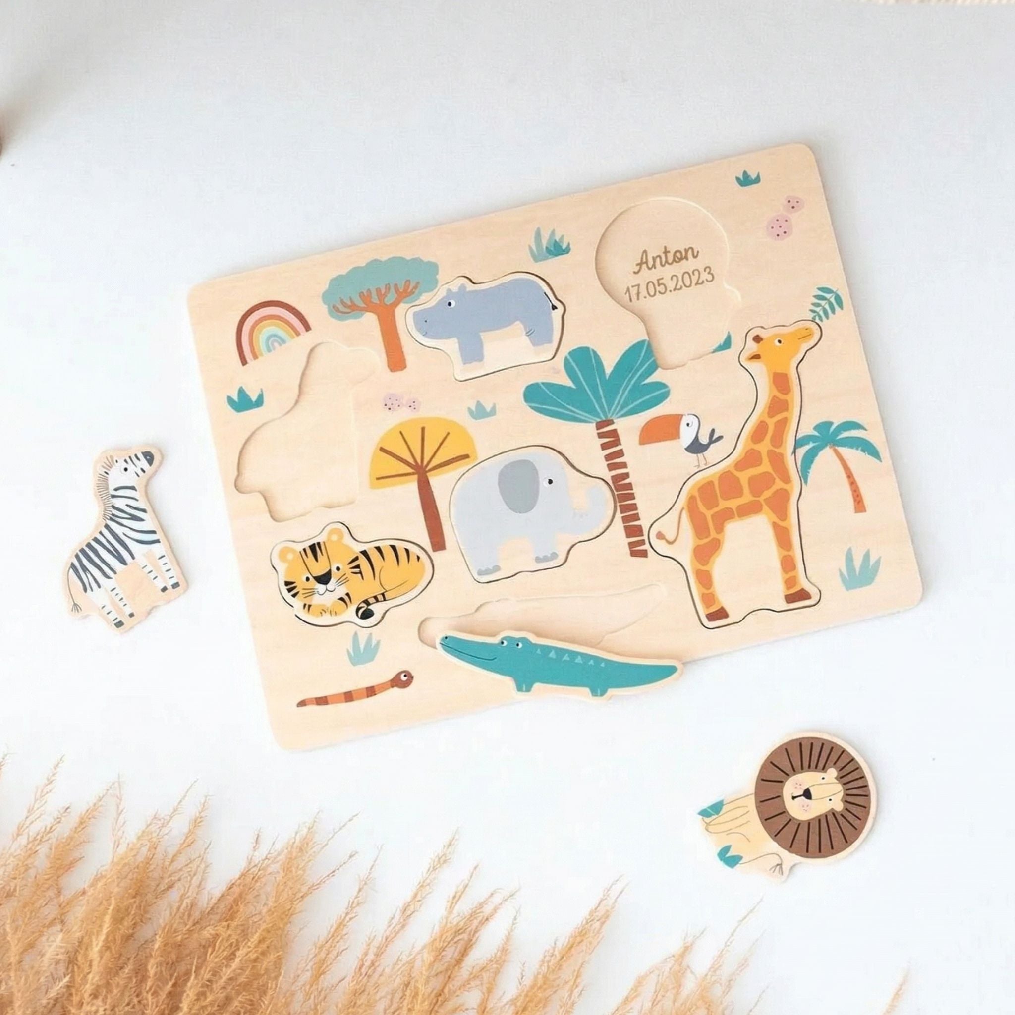 SMALL FOOT Setzpuzzle Safari Tiere personalisierbar - wunderwunsch