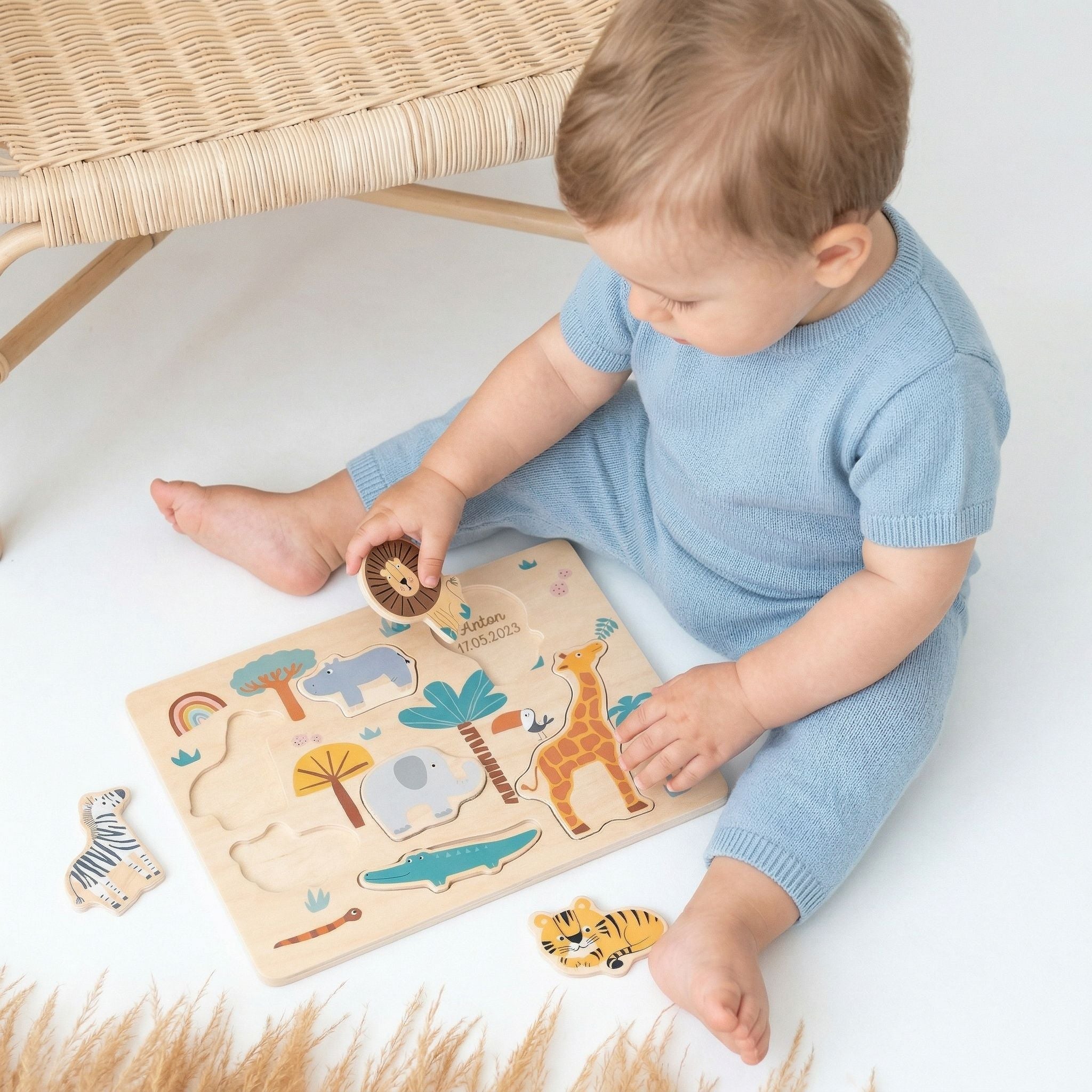 SMALL FOOT Setzpuzzle Safari Tiere personalisierbar - wunderwunsch
