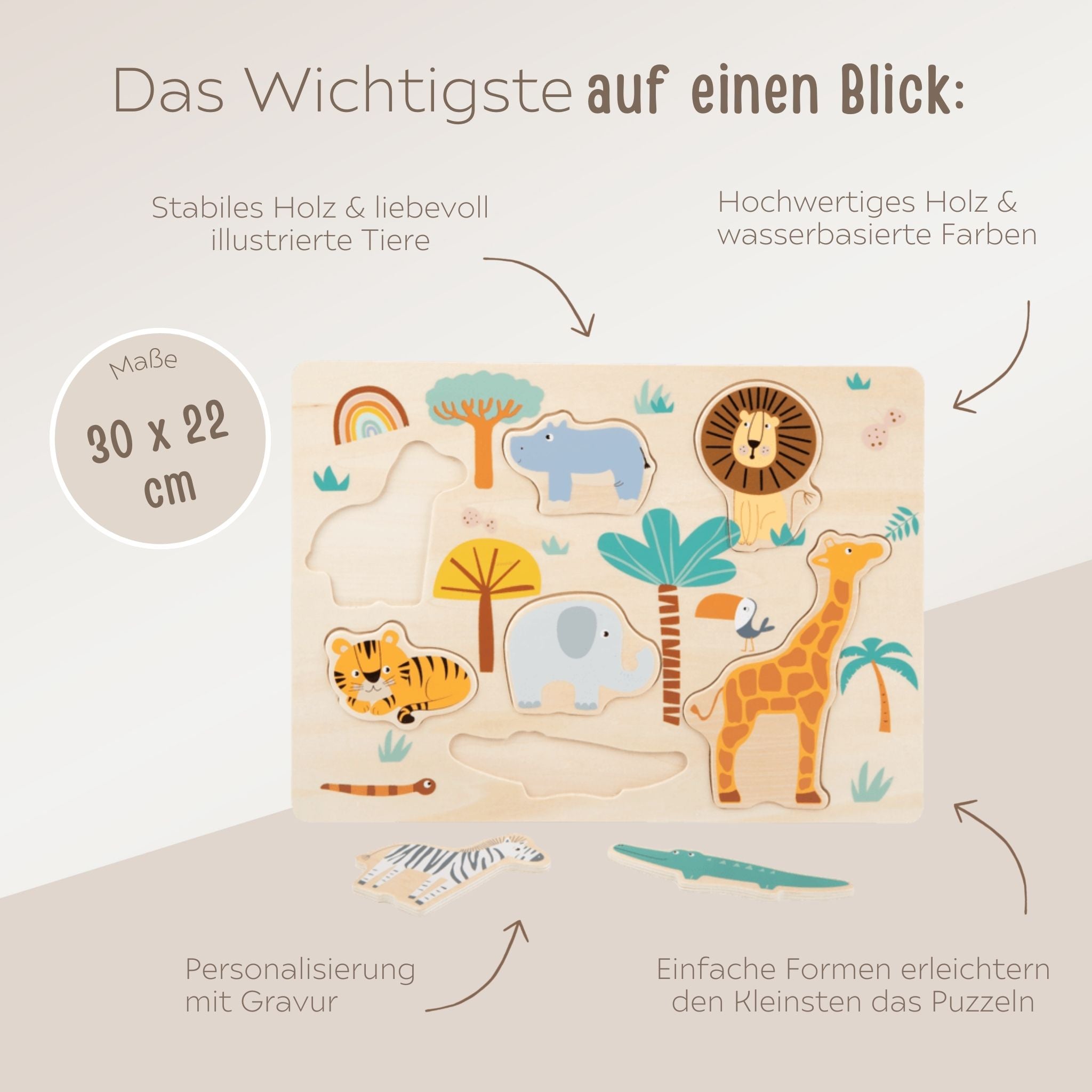 SMALL FOOT Setzpuzzle Safari Tiere personalisiert - wunderwunsch