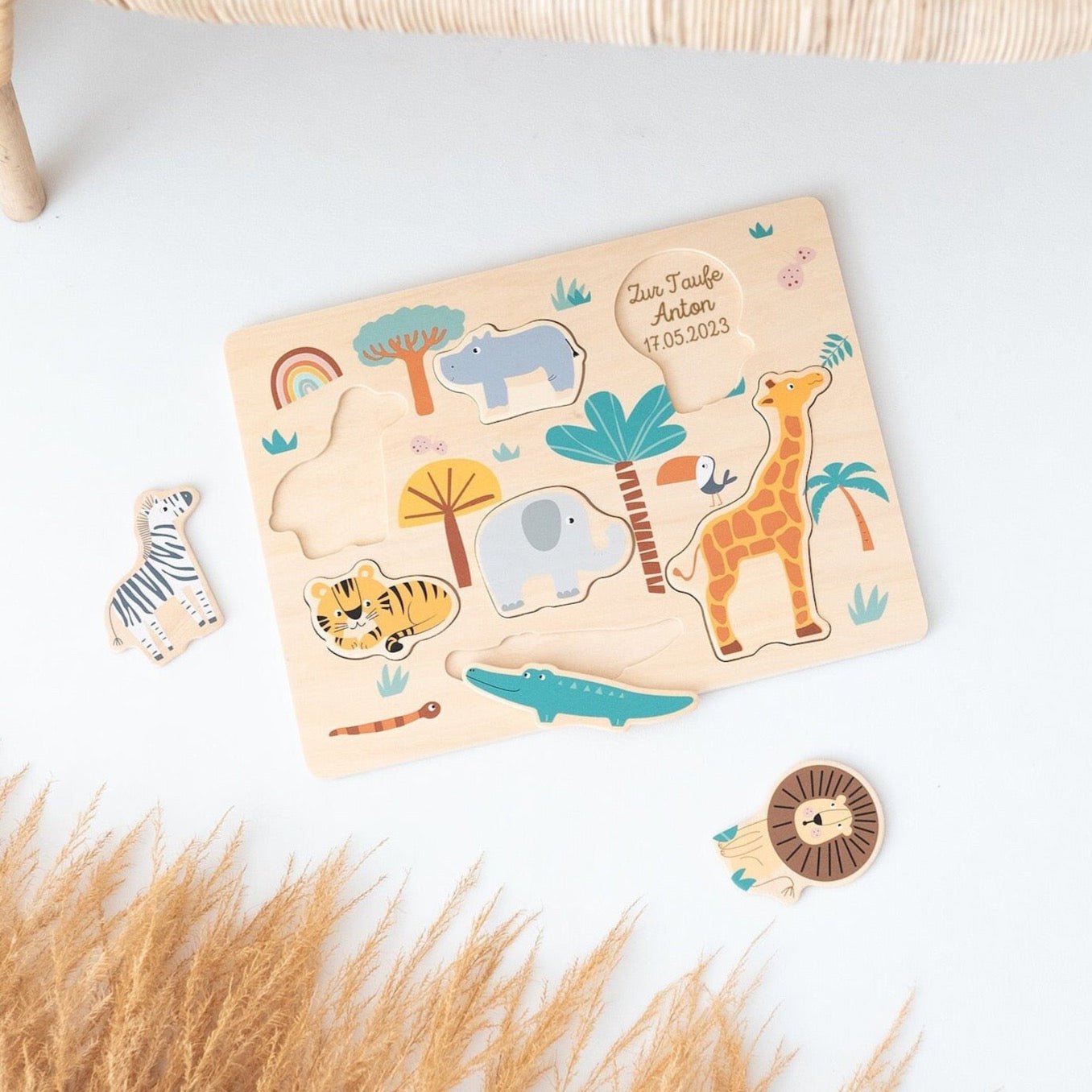 SMALL FOOT Setzpuzzle Safari Tiere personalisiert - wunderwunsch