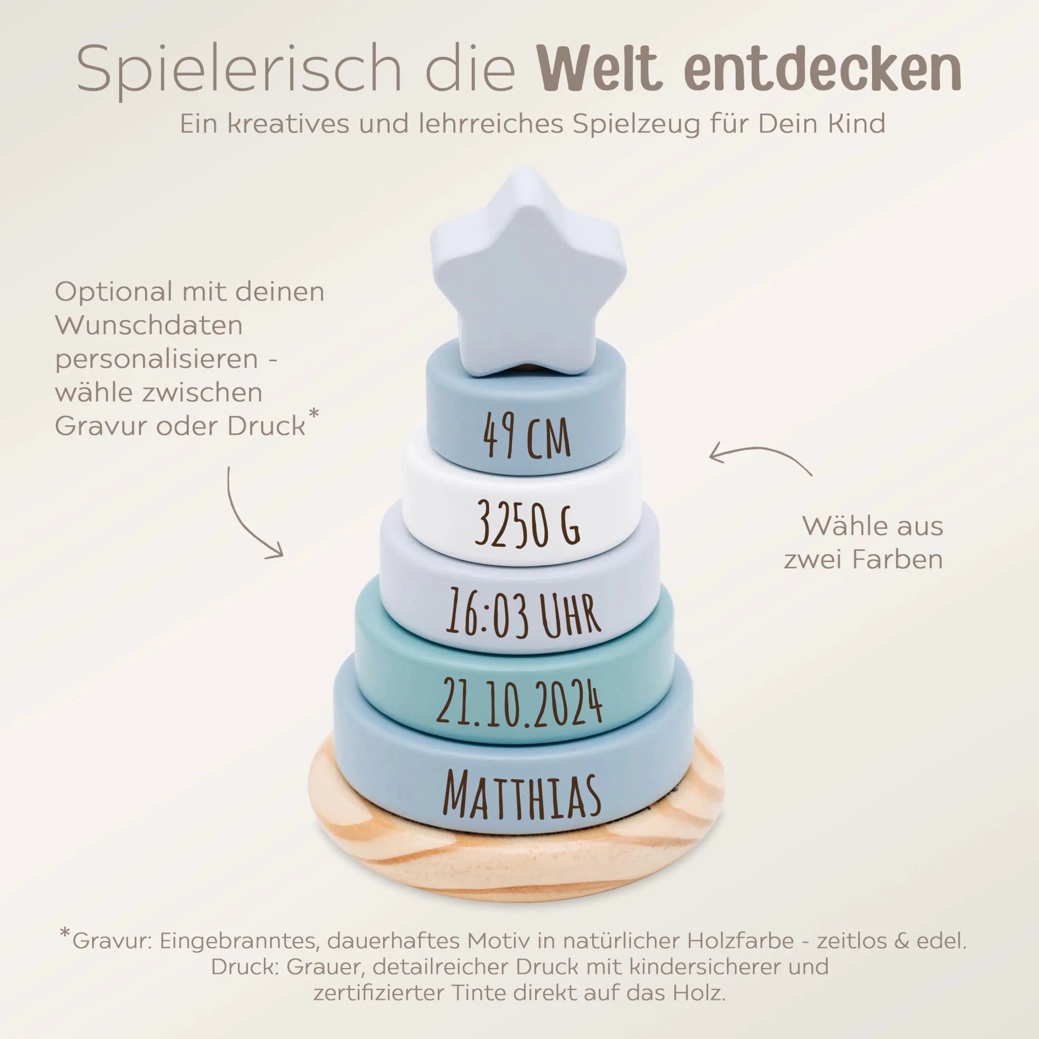 Small foot Stapelturm Holz personalisiert - wunderwunsch