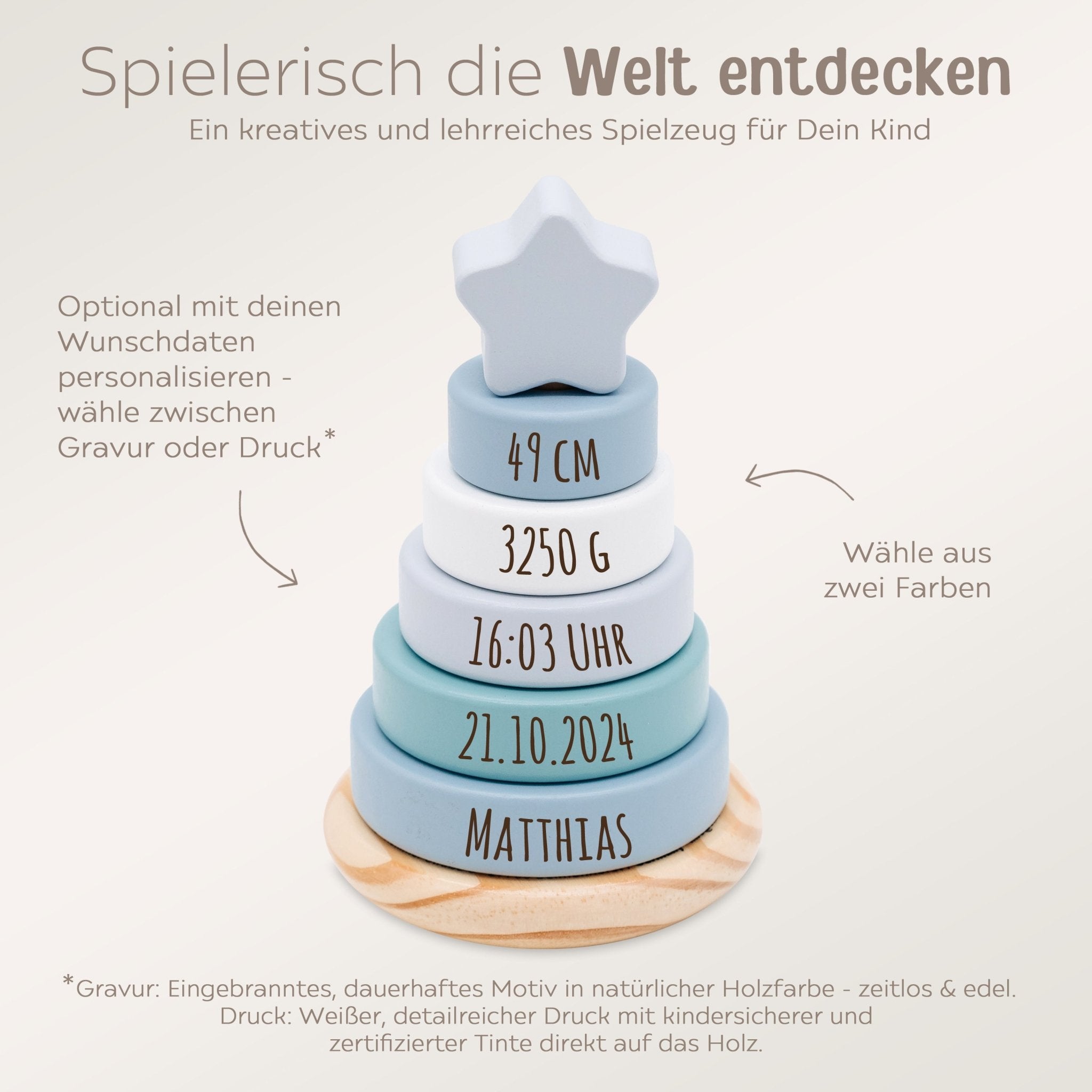 Small foot Stapelturm Holz personalisiert - wunderwunsch