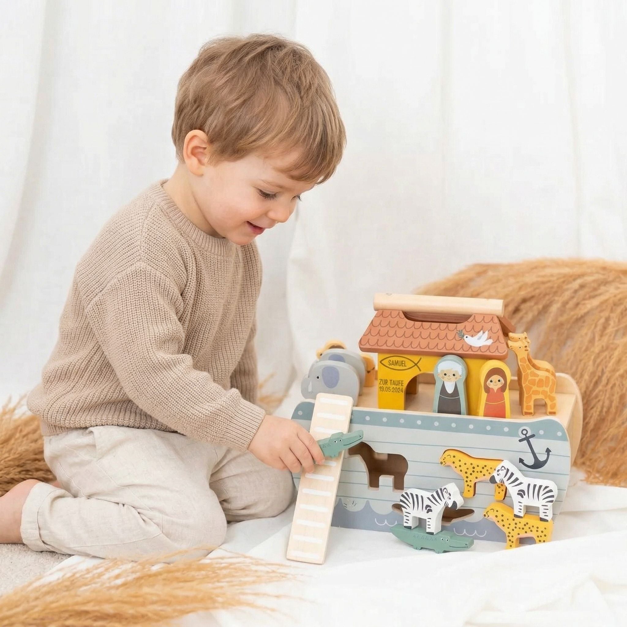 SMALL FOOT Steckspiel Arche Noah Safari Tiere personalisierbar - wunderwunsch
