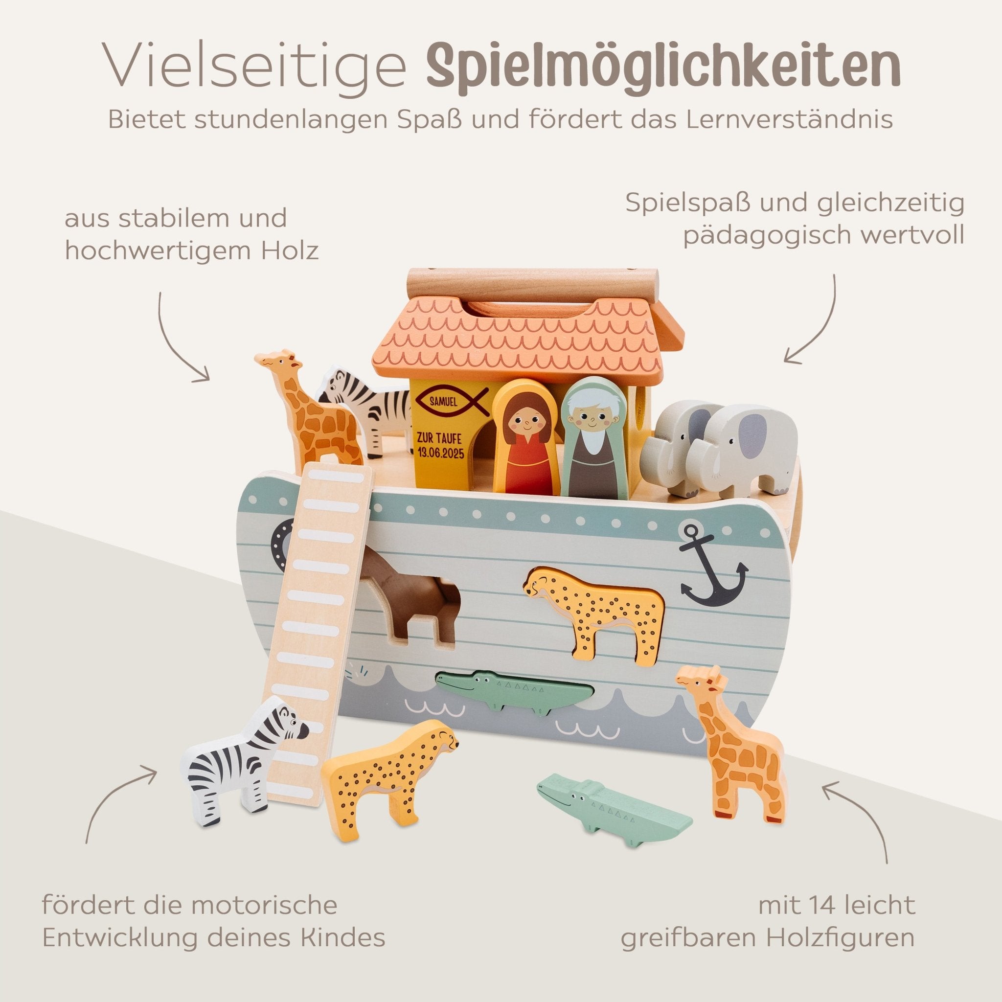 SMALL FOOT Steckspiel Arche Noah Safari Tiere personalisiert - wunderwunsch