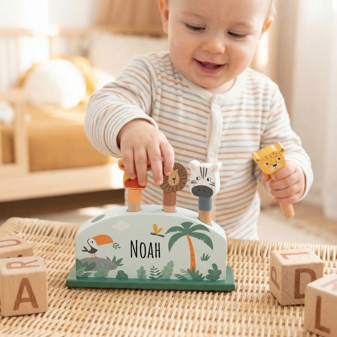 SMALL FOOT Steckspiel hüpfende Tiere personalisierbar - wunderwunsch