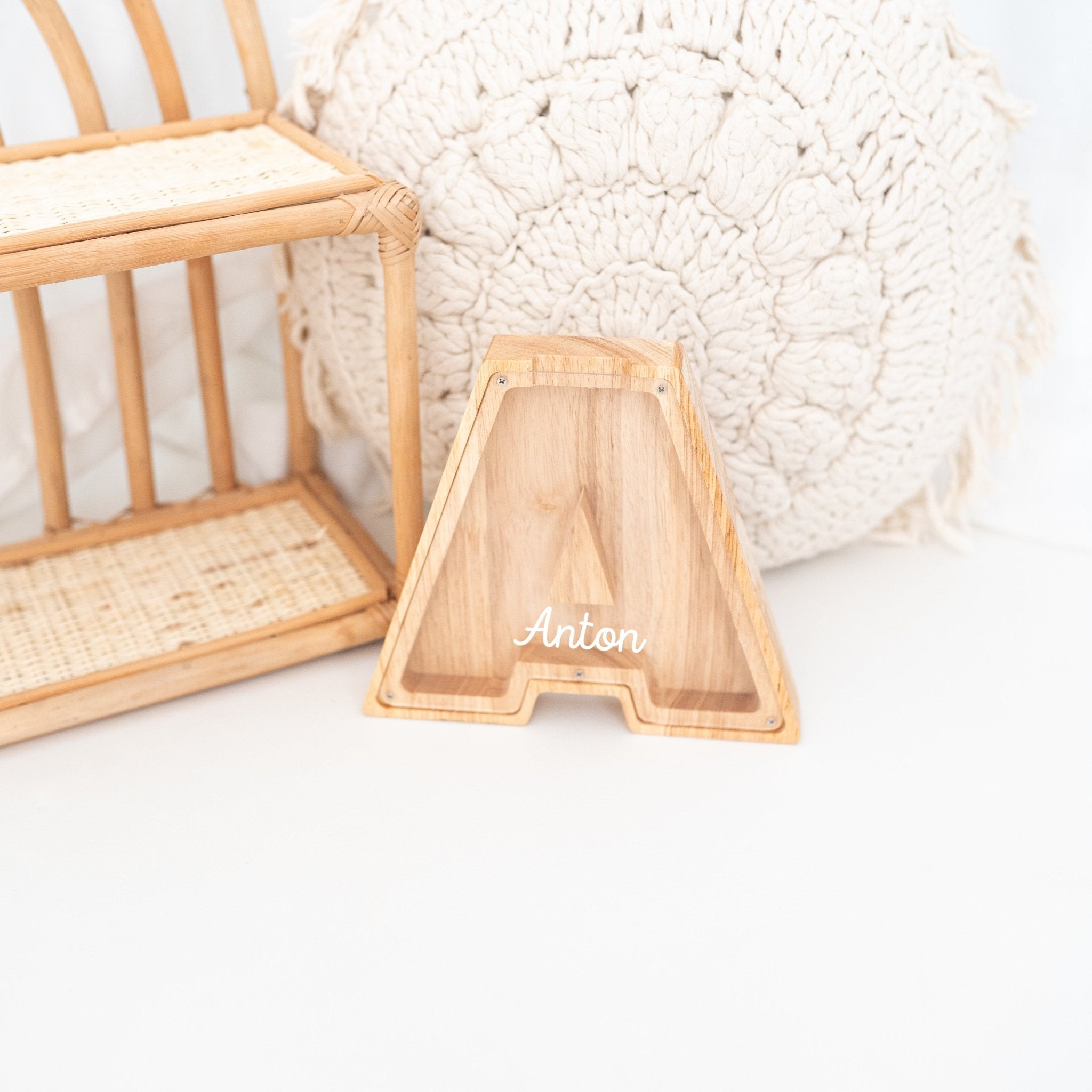 Spardose Holz mit Wunschnamen - Buchstaben - wunderwunsch