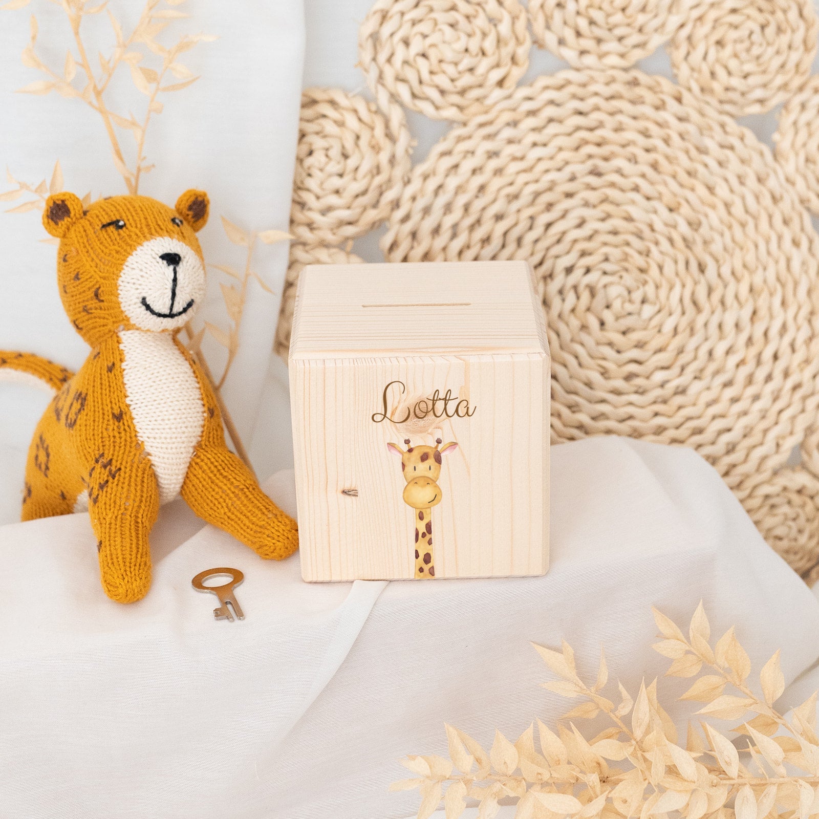Spardose Holz personalisiert - Tier Aquarell - wunderwunsch