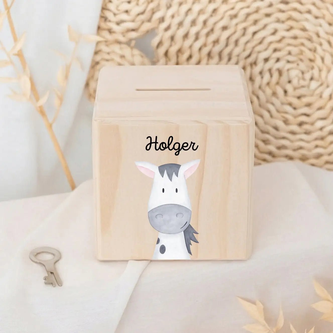 Spardose Holz personalisiert - Tier Aquarell - wunderwunsch