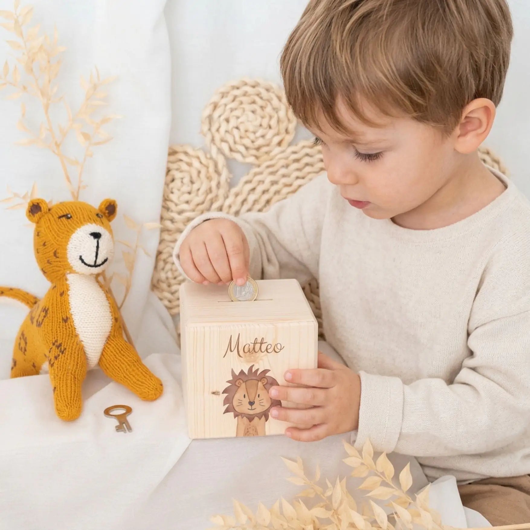 Spardose Holz personalisiert - Tier Aquarell - wunderwunsch