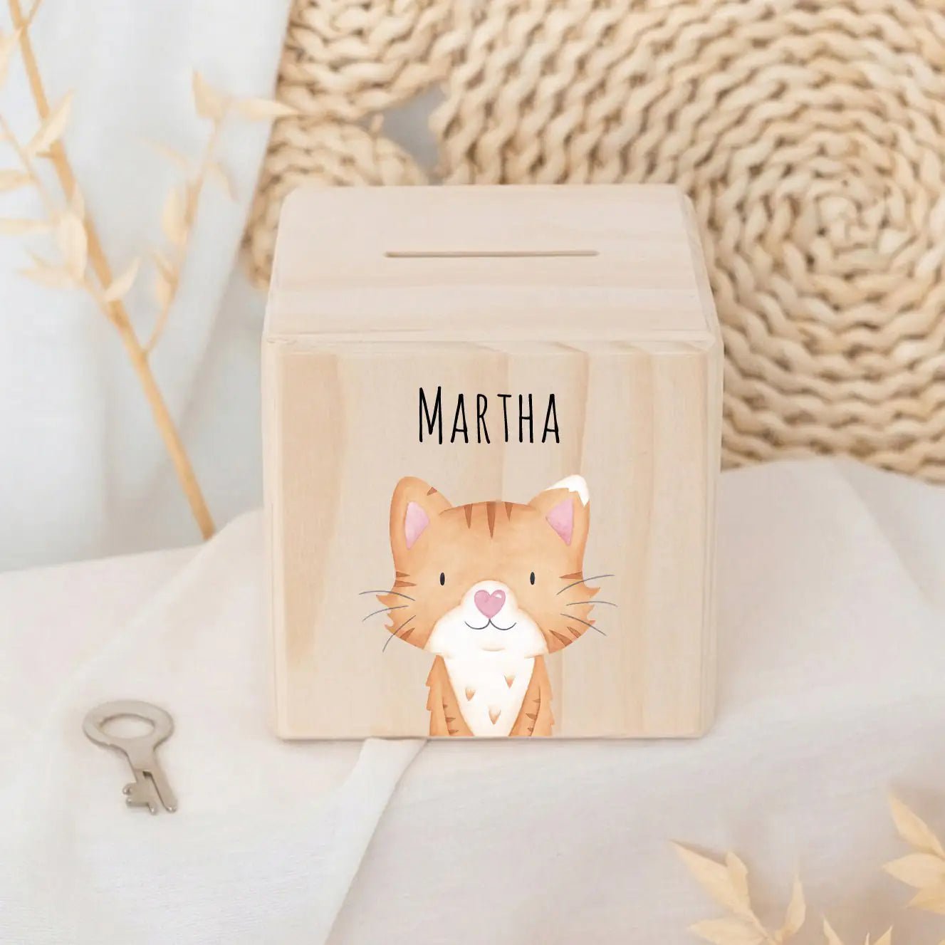 Spardose Holz personalisiert - Tier Aquarell - wunderwunsch