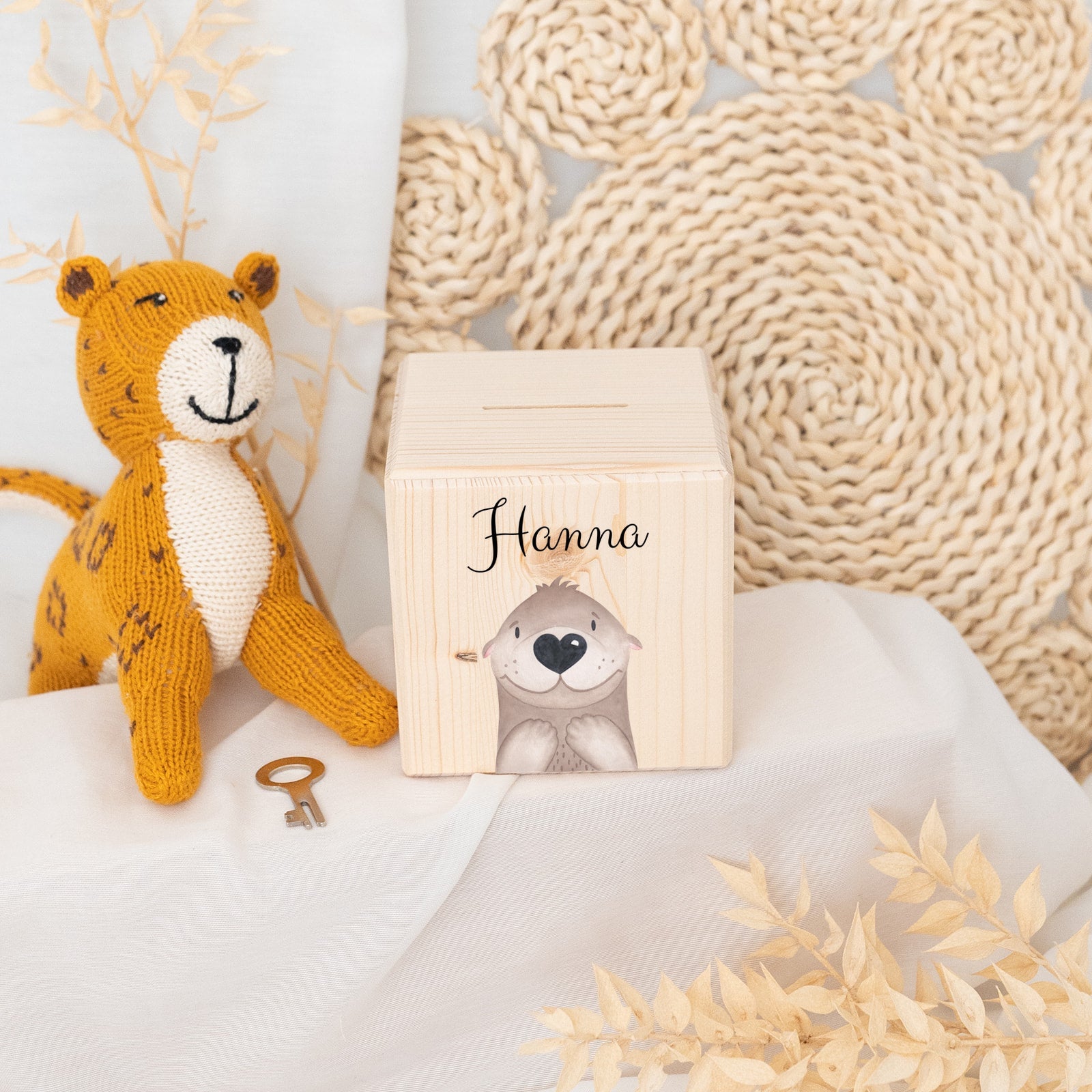 Spardose Holz personalisiert - Tier Aquarell - wunderwunsch